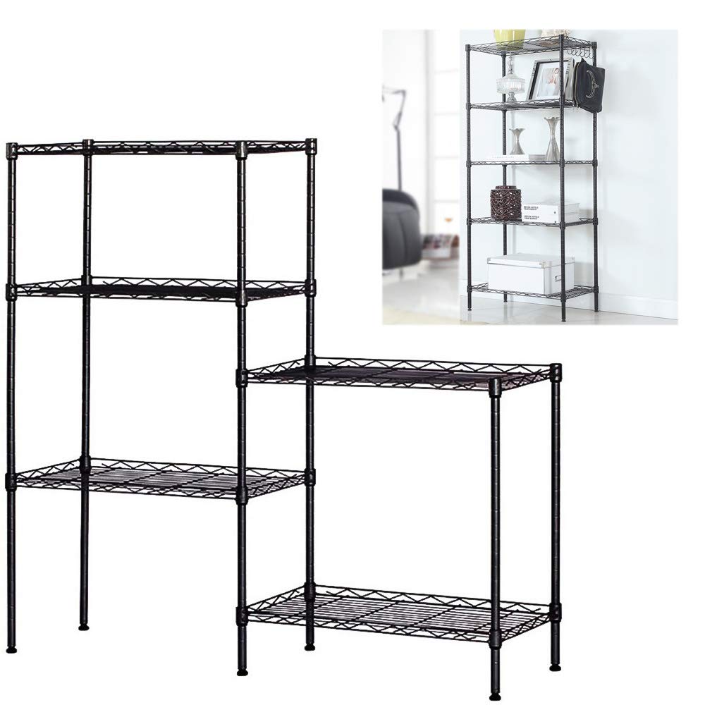 5-Tier Adjustable Metal Wire Shelving Rack for Kitchen, Pantry, Laundry, Bathroom & Closet Organization - Heavy Duty Storage Shelf for Home & Office Use