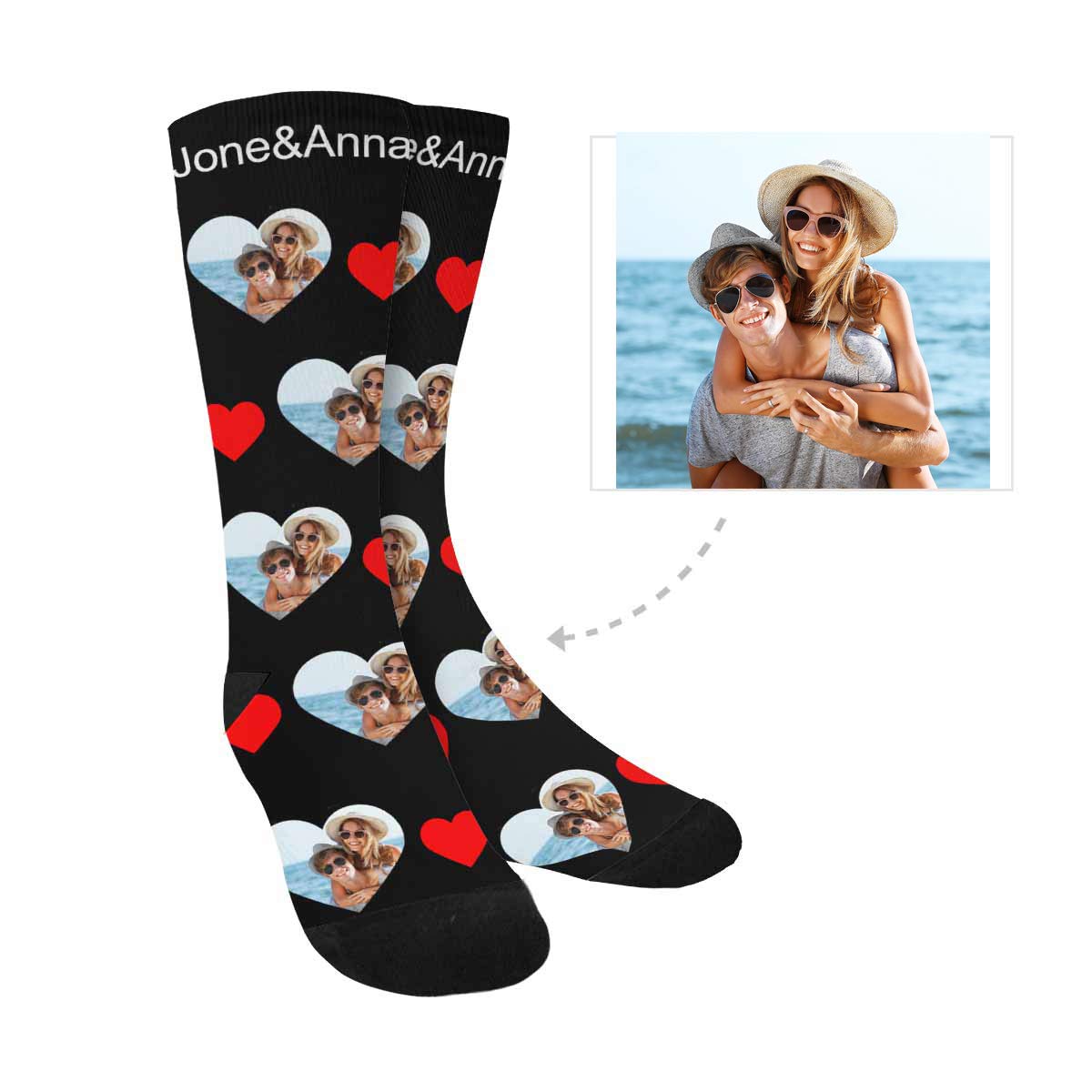 Custom Personalized Pet Face Socks - Heart Print Crew Socks with 2 Photos for Men & Women - Perfect Gift for Pet Lovers, Couples & Family - Great for Holidays, Birthdays & Everyday Wear