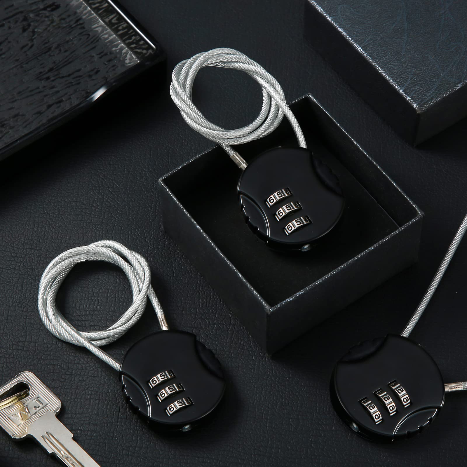 4-Pack 3-Digit Combination Lock - Waterproof Gym Padlock with Cable for Luggage, Backpacks, Lockers, Bikes & More - Secure Zippers, Helmets, Fence Doors & Sports Equipment (Black) - Ideal for Travel, Gym, School & Outdoor Activities