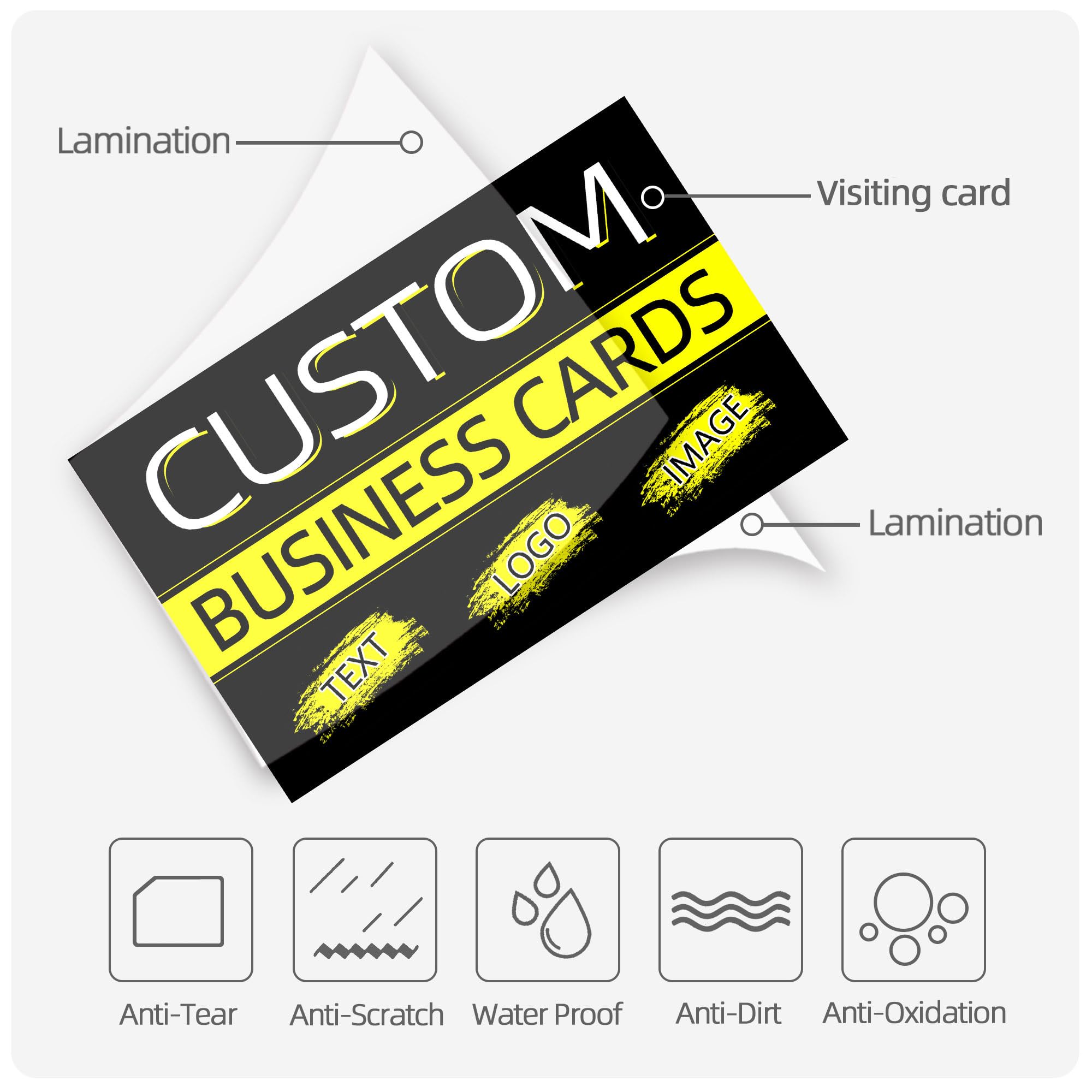 Premium Custom Business Cards with Logo - 100PCS Double-Sided Printable Personalized Business Cards for Small Business - 300GSM Waterproof Matte Finish - 3.5