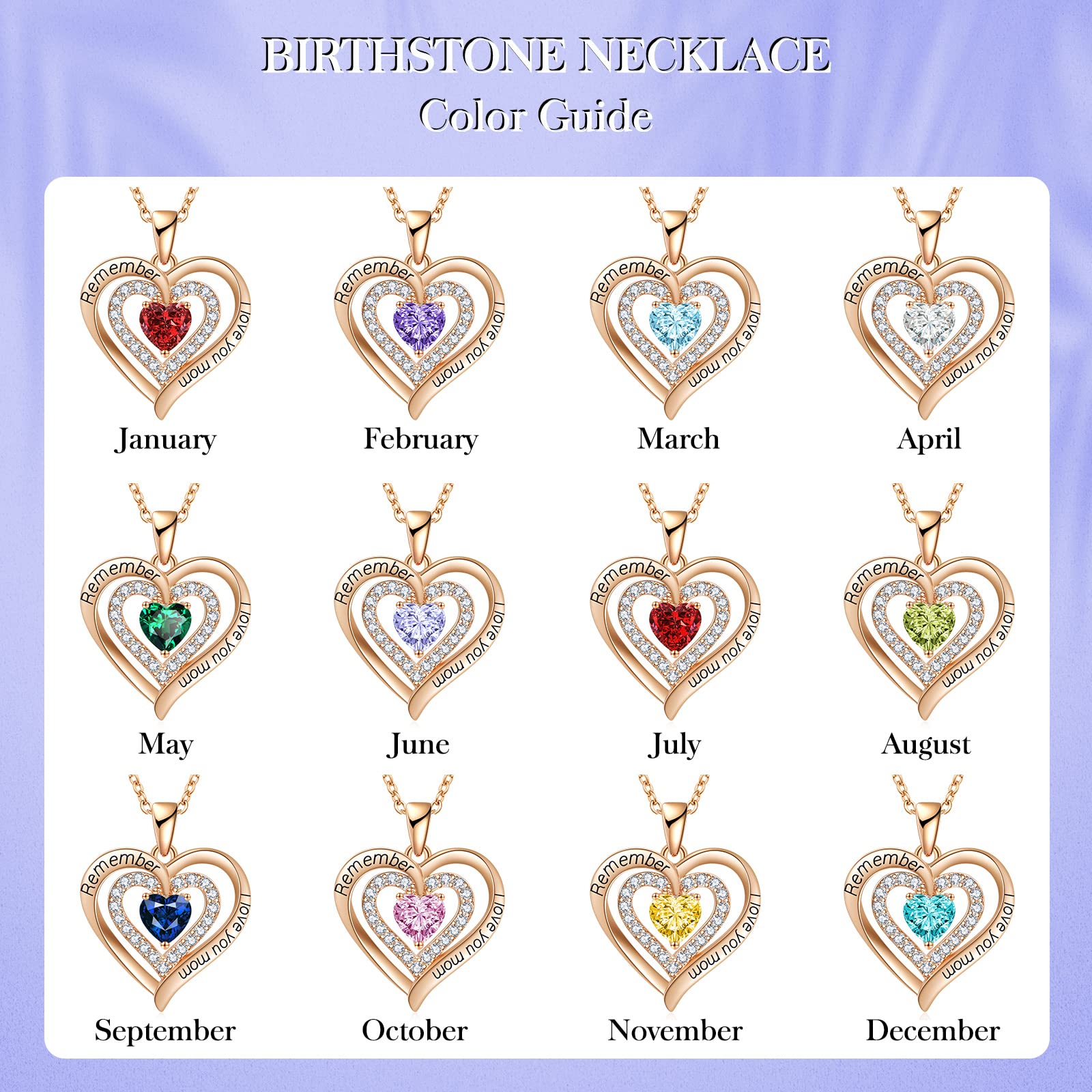 LIANYU Birthstone Heart Pendant Necklace for Women - Diamond Mother's Jewelry Gift for Christmas, Birthday, Mother's Day & Valentine's Day | Elegant Present from Daughter to Mom for Special Occasions & Daily Wear