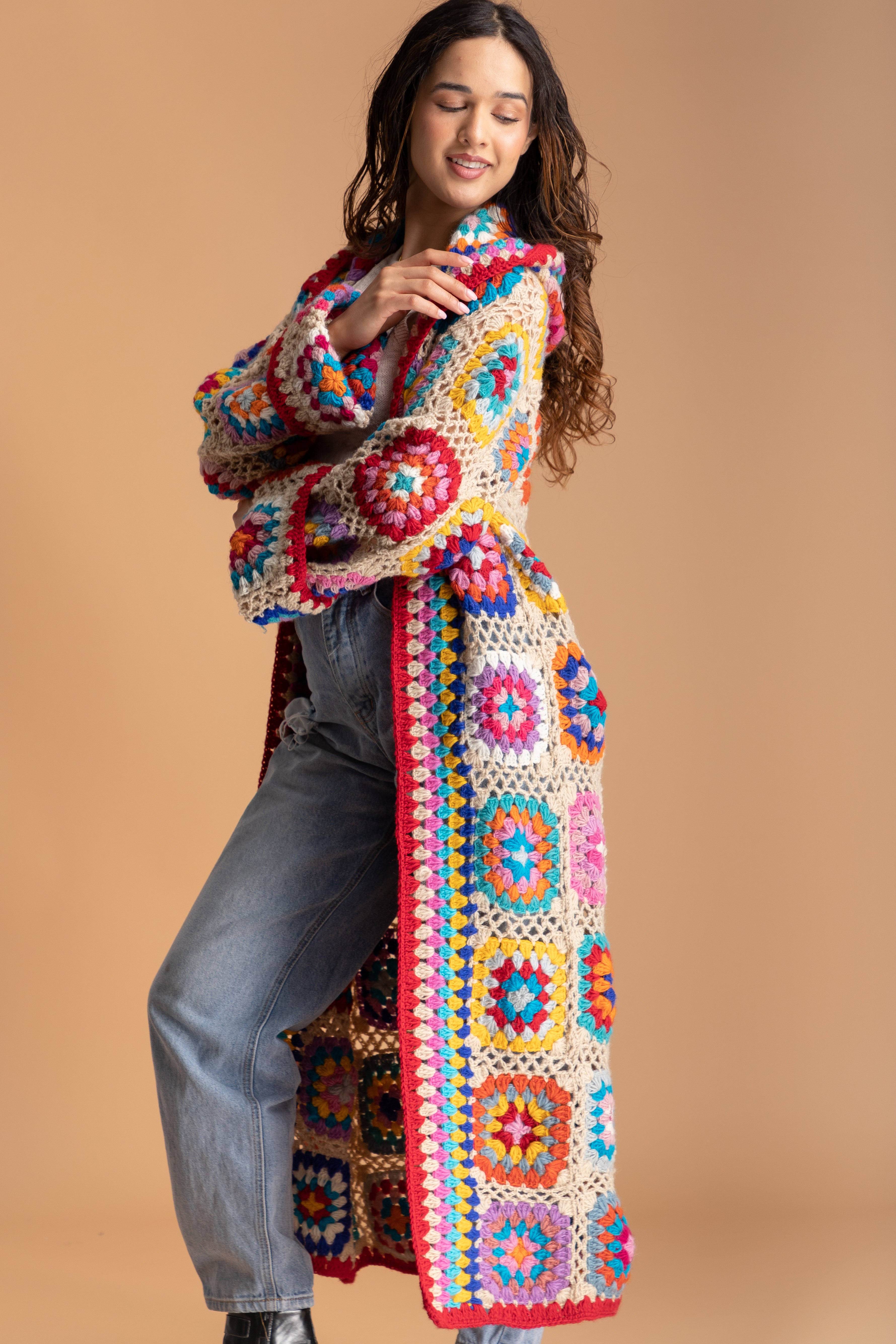 Crochet Wool Hooded Kimono Long Cardigan - Soft Chunky Knit Open Front Sweater for Women | Perfect for Fall, Winter, and Cozy Home Wear