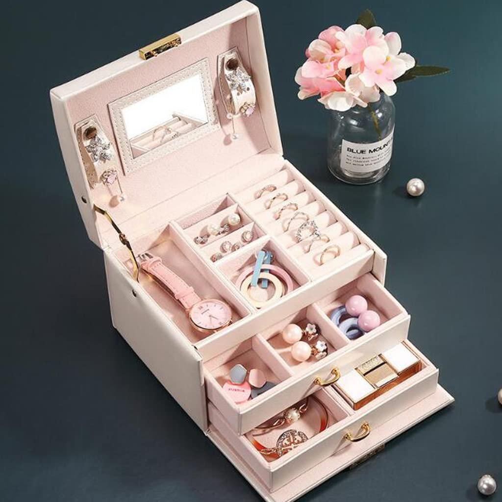 Portable Leather Jewelry Box with Lock - Classic Organizer for Earrings, Rings, Necklaces & Bracelets - Perfect Gift for Women & Girls (Yellow) | Travel, Home Storage & Gift Giving