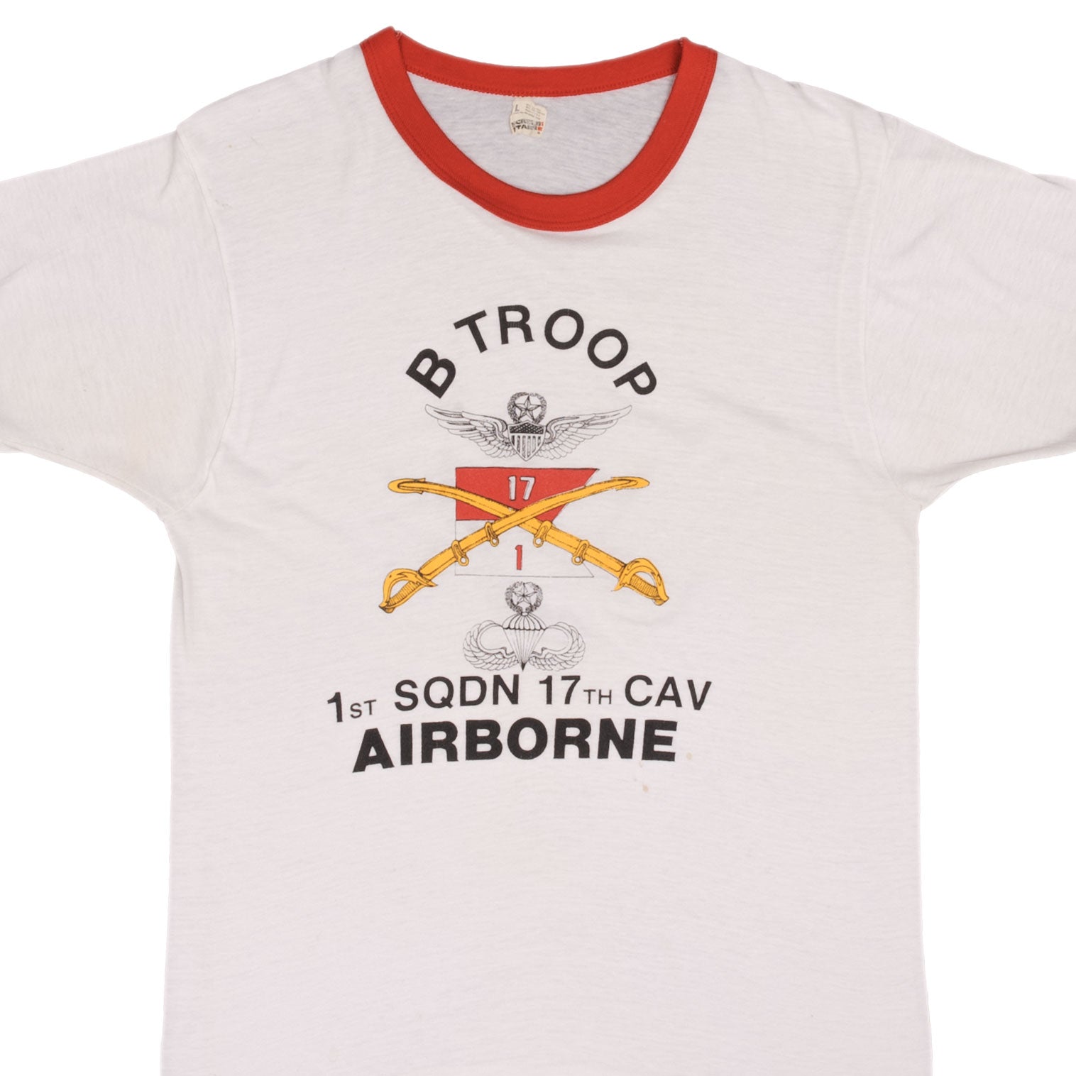 Vintage US Army B Troop Airborne 1st Squadron 17th Cavalry Tee Shirt - 1980s Retro Military T-Shirt - Small Size - Made in USA - Perfect for Veterans, History Buffs & Military Enthusiasts