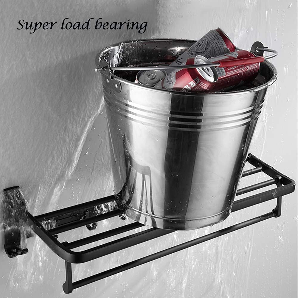 Foldable Chrome Towel Rack - 60cm Wall-Mounted Space Saving Bathroom & Kitchen Organizer with Hooks | Waterproof Aluminum Towel Shelf for Showers, Spas & Laundry Rooms
