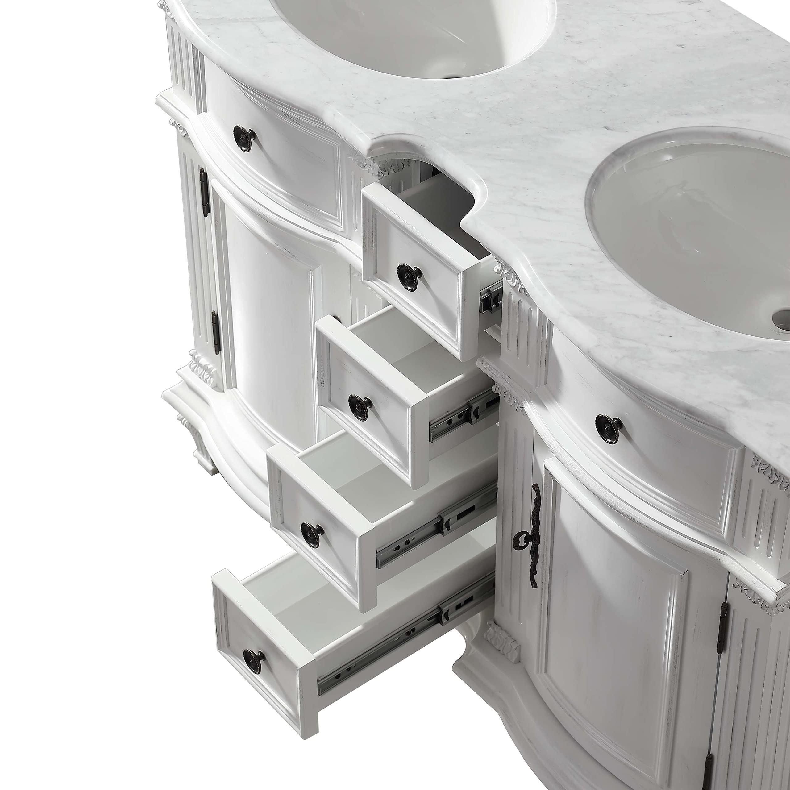48-inch Antique White Bathroom Vanity with Sink - Silkroad Exclusive V0722WW48D - Modern Farmhouse Style for Master Bath & Powder Room Renovation