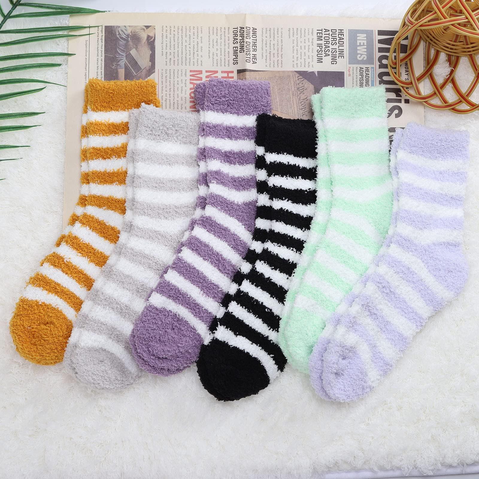 Women's Fuzzy Socks - 6 Pairs Ultra Soft Microfiber Cozy Warm Winter Slipper Socks for Sleeping, Indoor & Home - Fluffy Cabin Plush Stocking Stuffers for Christmas Gifts & Relaxation