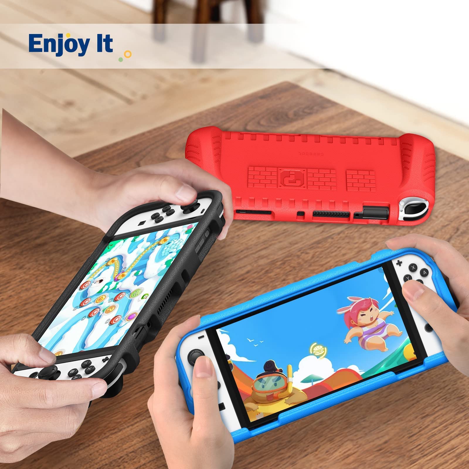 Fintie Bundle: Slim Fit Carrying Case for Nintendo Switch OLED Model 2021 & 2017 + Ultralight Kids Case for Switch OLED with 2 Game Card Slots & Ergonomic Grip - Perfect for Travel, Gaming On-The-Go & Child Protection
