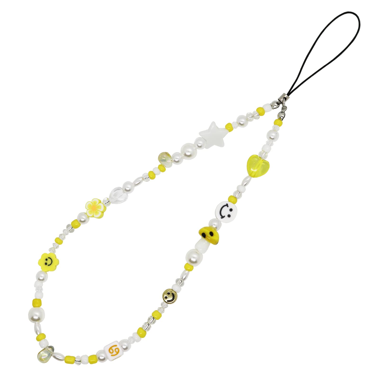Stylish Beaded Phone Charm & Lanyard Wrist Strap - Polymer Clay Smiley Face Beads Bracelet Keychain Jewelry for iPhone & Android - Perfect for Work, School & Everyday Use