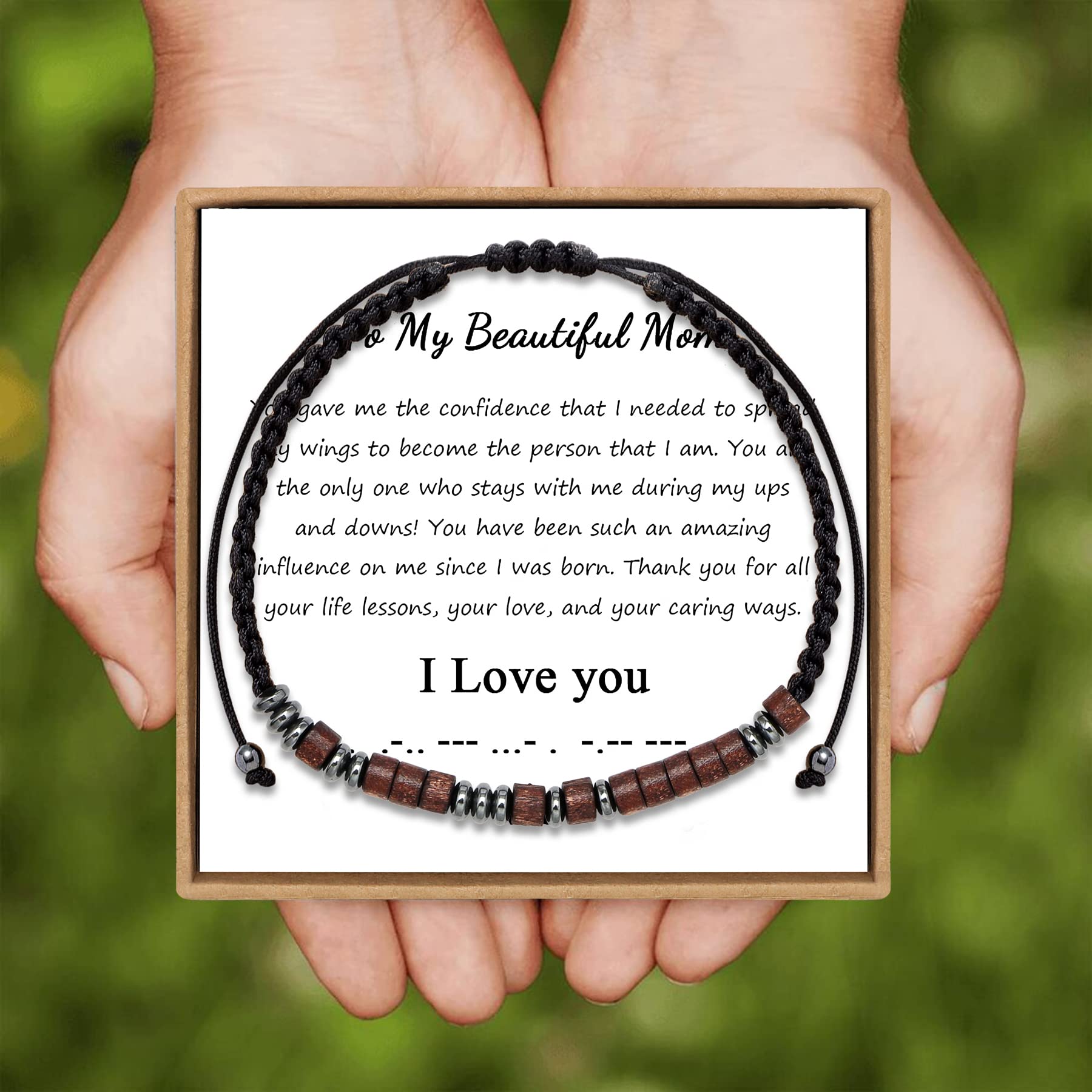 JoycuFF Morse Code Bracelet for Women & Men - Wooden Wrap Strand Bracelet - Anniversary, Birthday Gift for Best Friend, Mom, Daughter, Granddaughter, Son, Boyfriend, Girlfriend, Husband - Perfect for Everyday Wear, Special Occasions & Thoughtful Gifting