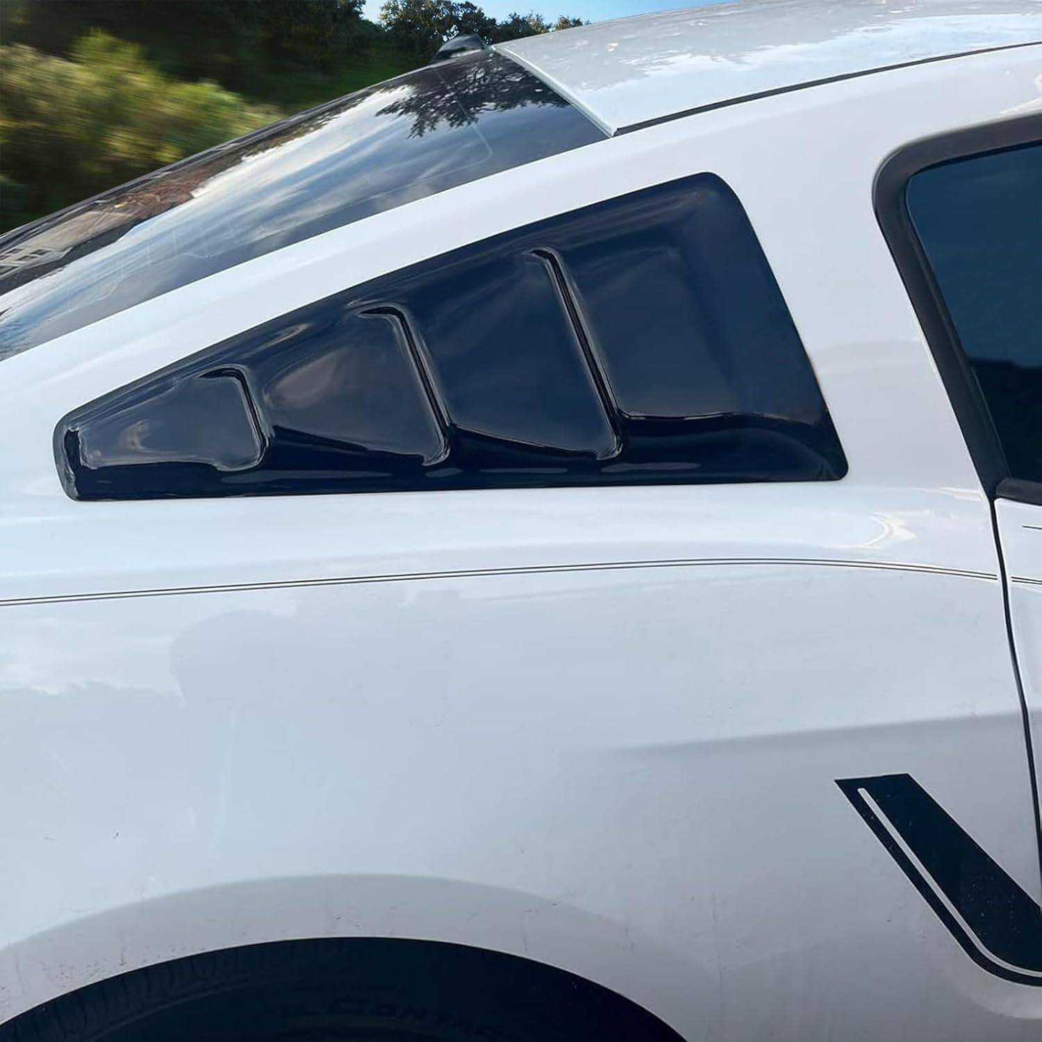 2005-2014 Ford Mustang Side Window Louvers - WDL FM05 V Visor Style Unpainted Acrylic Window Scoop for Enhanced Style & Sun Protection - Perfect for Car Shows & Daily Driving