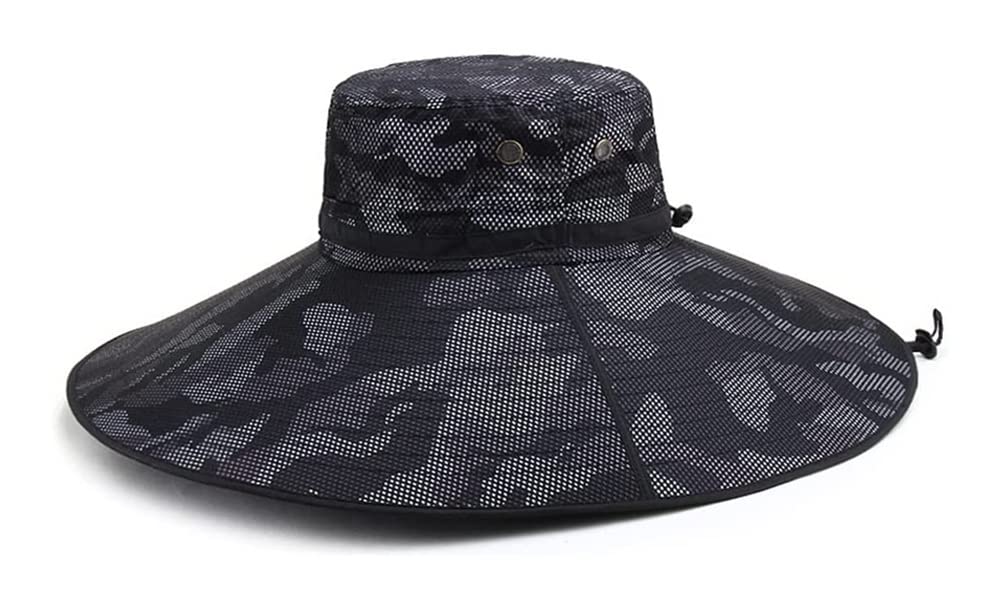 YIWANGO Wide Brim Sun Hat for Men - UPF 50+ UV Protection, Breathable & Quick-Drying Fishing Hat for Outdoor Activities - Hiking, Beach, Golf, Gardening - Adjustable Chin Strap (Black, One Size)