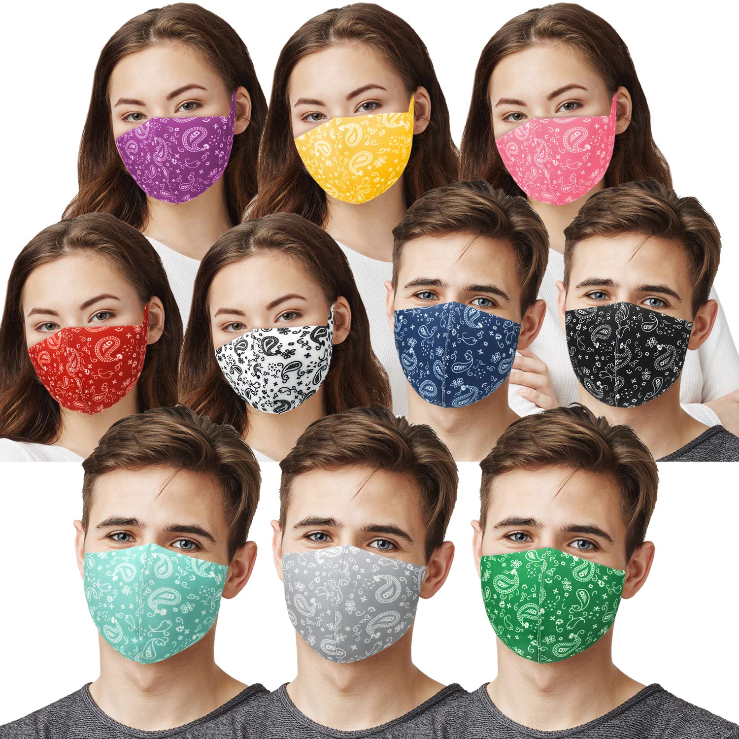 Unisex Washable Reusable Cloth Face Masks for Adults & Kids - Multi-Color Paisley & Solid Patterns | Perfect for School, Travel & Daily Protection