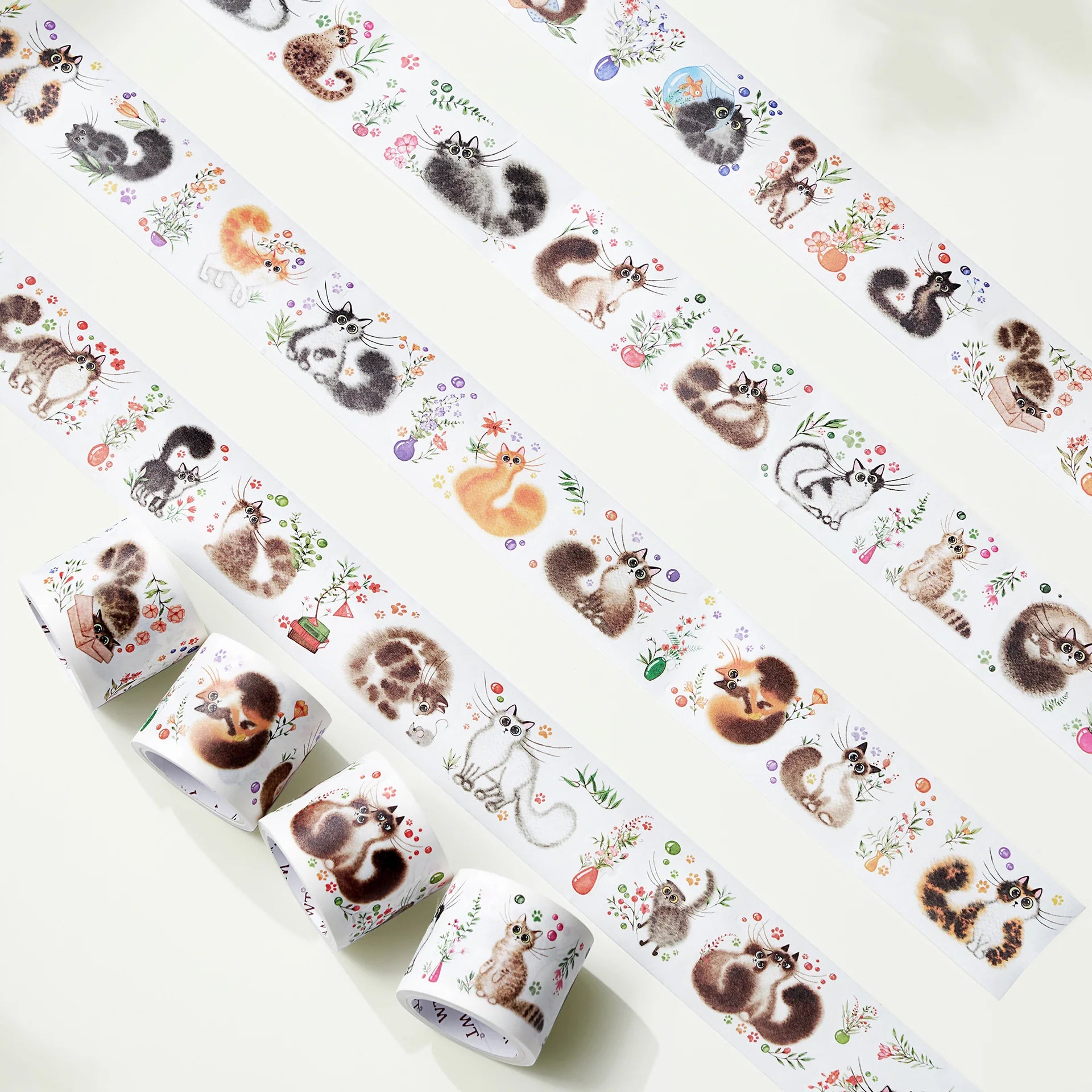 Cat Mood Washi Tape Sticker Set - 50pcs Cute Cat Pattern Decorative Tape for Scrapbooking, Journaling, DIY Crafts - Perfect for Bullet Journals, Gift Wrapping & Home Decor