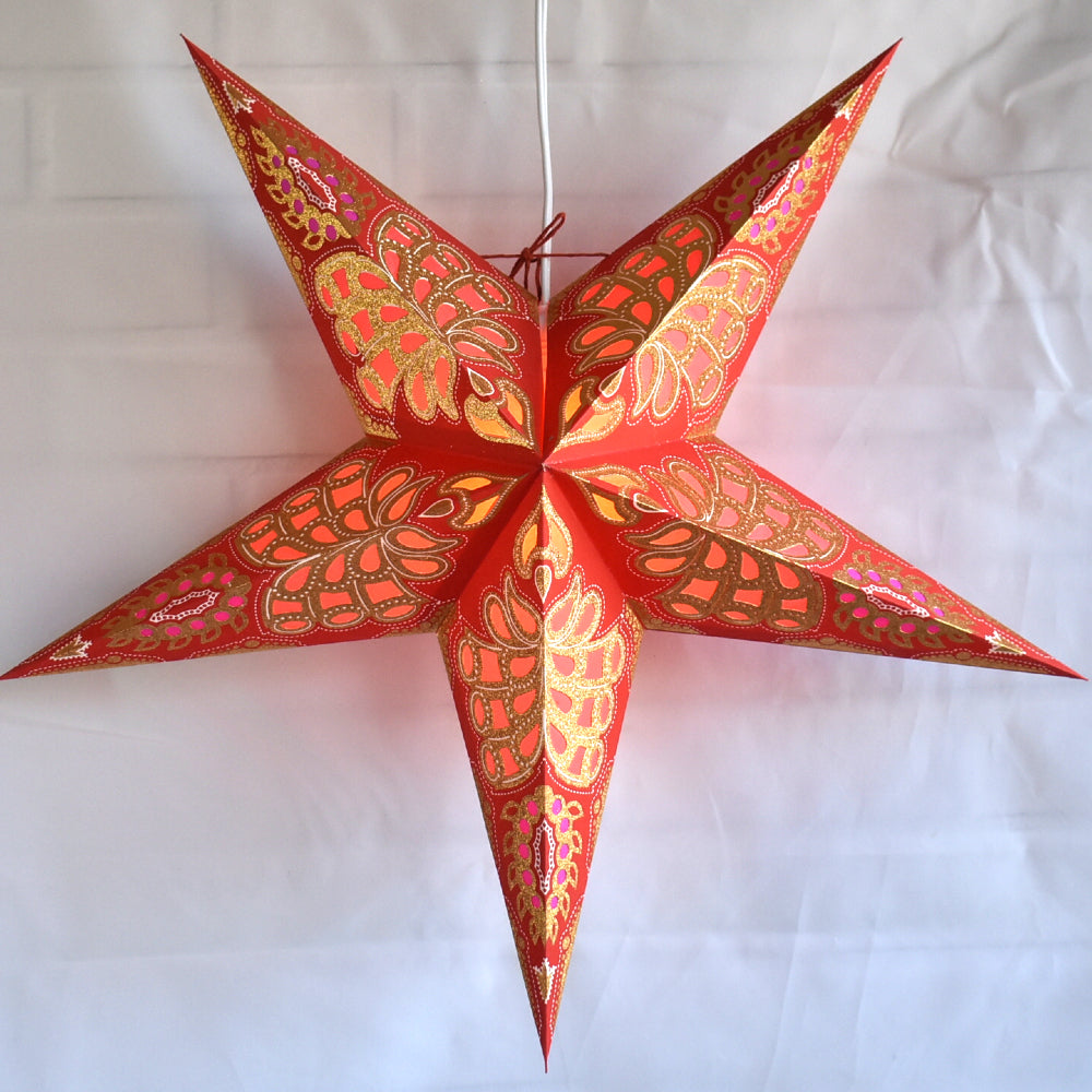 24-Piece Red & Gold Monarch Glitter Paper Star Lanterns - Hanging Party Decorations for Christmas, Wedding, Baby Shower & Home Decoration