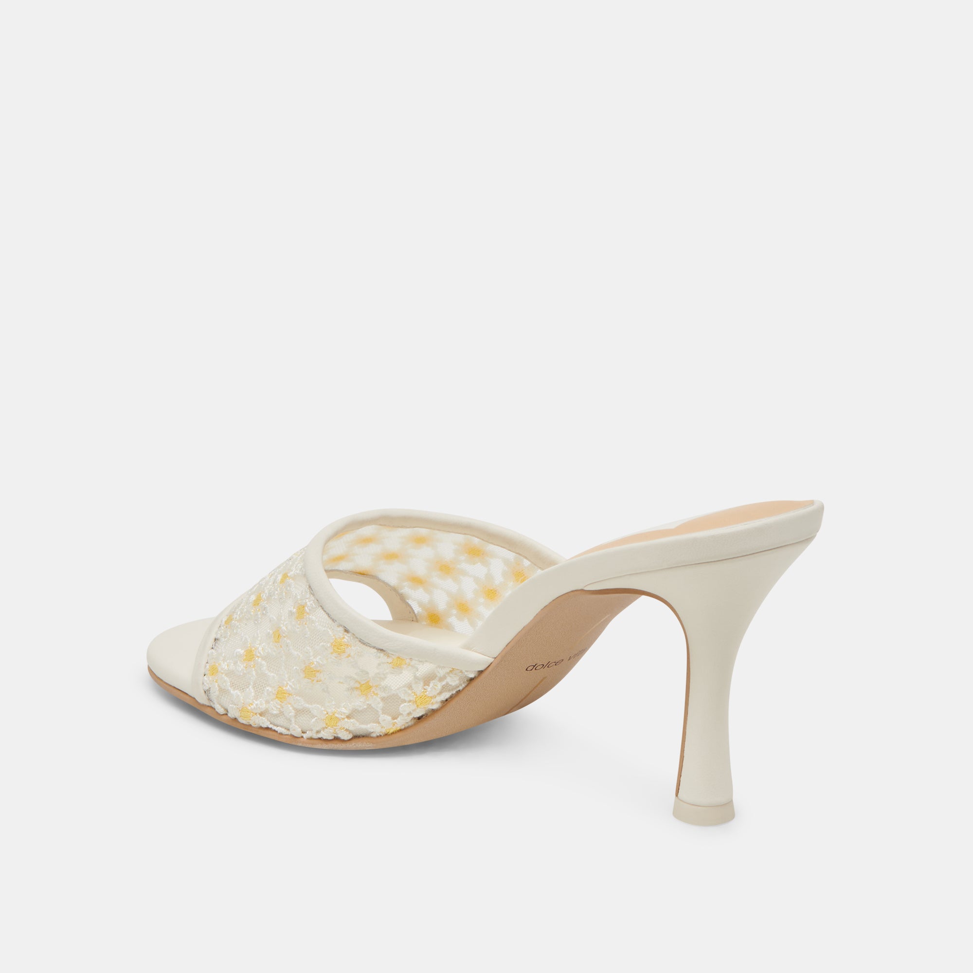 Lavena Women's Floral Heels - White & Yellow Mesh Summer Sandals for Weddings, Parties & Beach Outfits