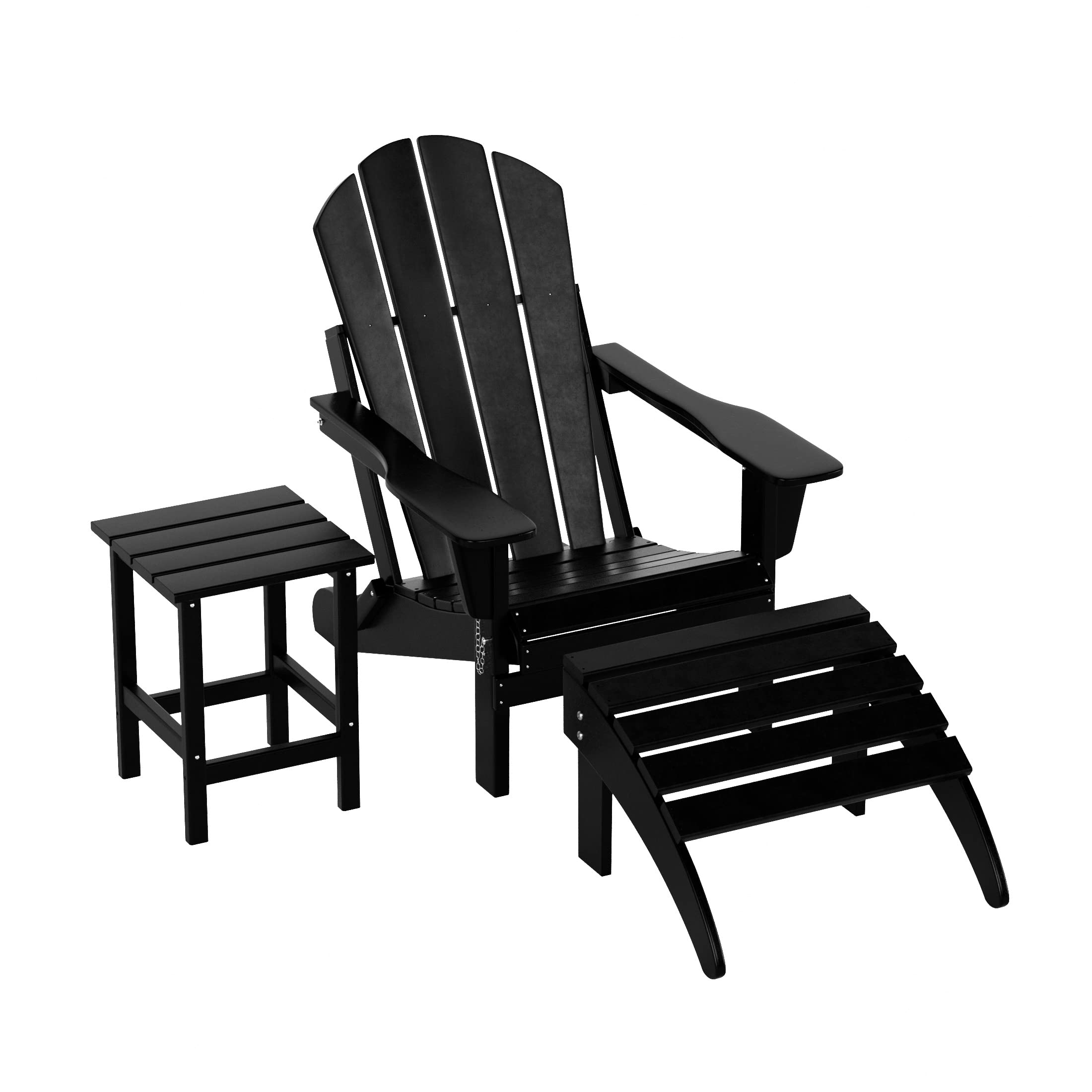 HDPE Adirondack Chair Set with Ottoman & Table - Outdoor Patio, Garden, Backyard