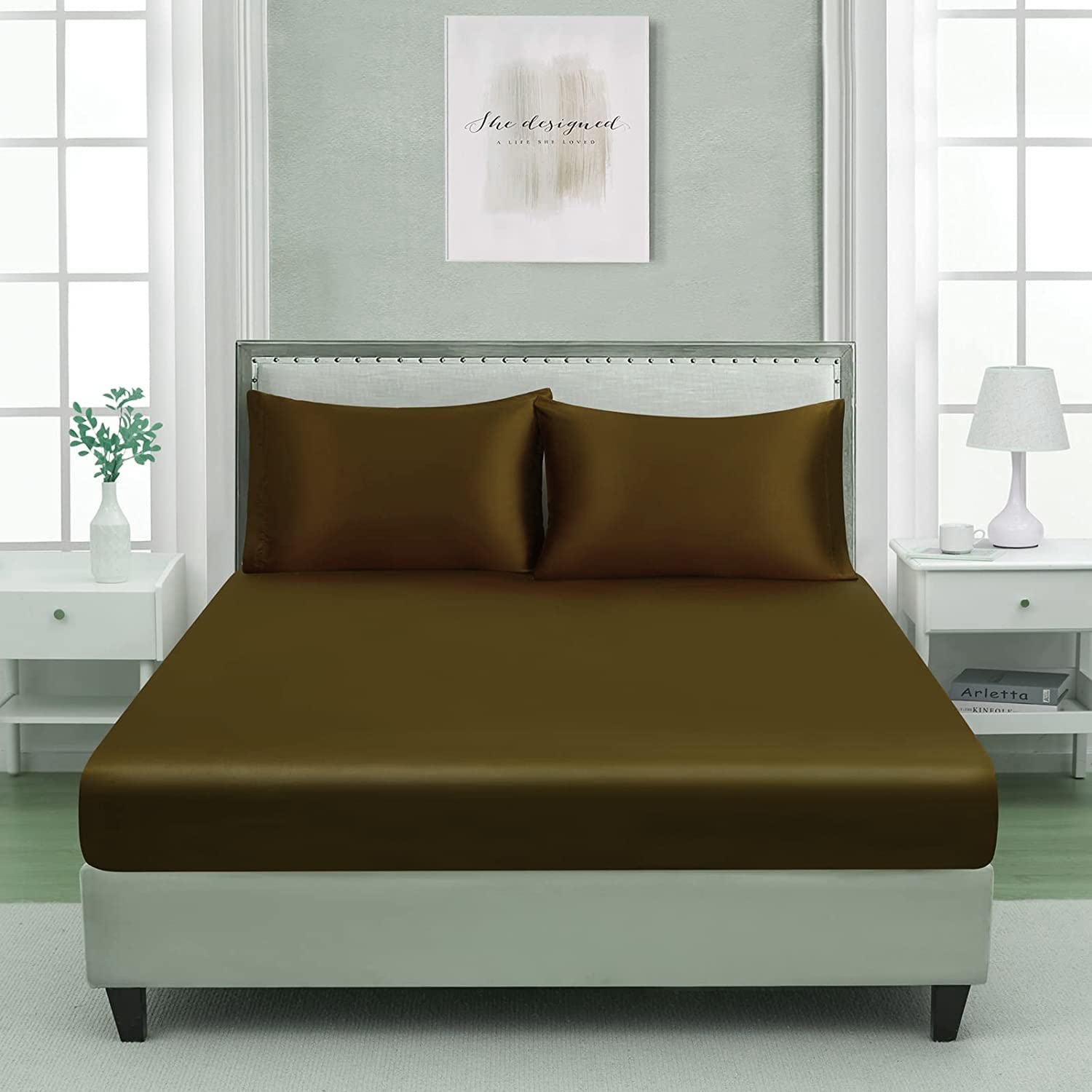 Luxury Soft Silk Satin King Size Fitted Sheet - 18