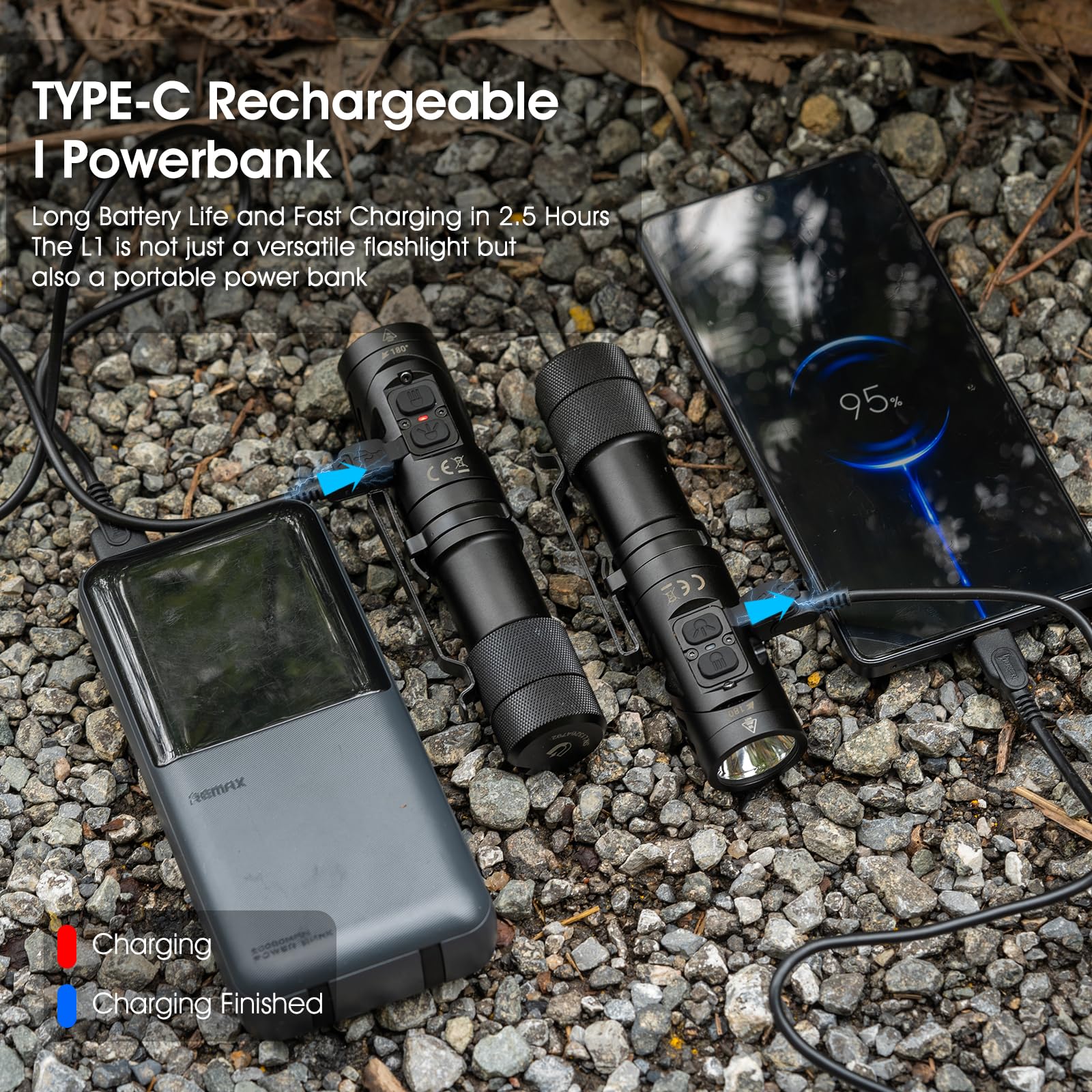 WUBEN L1 Rechargeable LED Flashlight - 2000 Lumens Super Bright, Tactical Multifunctional, IP68 Waterproof, Battery Powered Handheld Light for Camping, Hiking, Emergencies & Outdoor Adventures