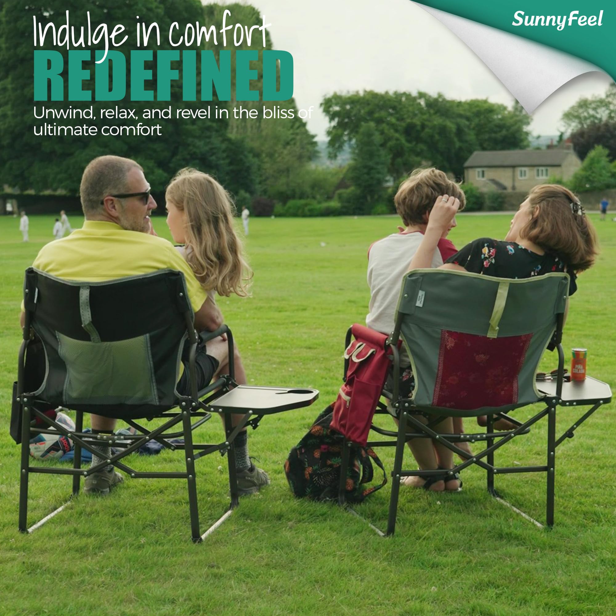 **SUNNYFEEL Oversized Heavy Duty Camping Director's Chair - Portable Folding Lawn Chair with Side Table & Storage Pocket for Adults - Perfect for Beach, Fishing, Picnic, Concert, Tailgating & Outdoor Adventures**