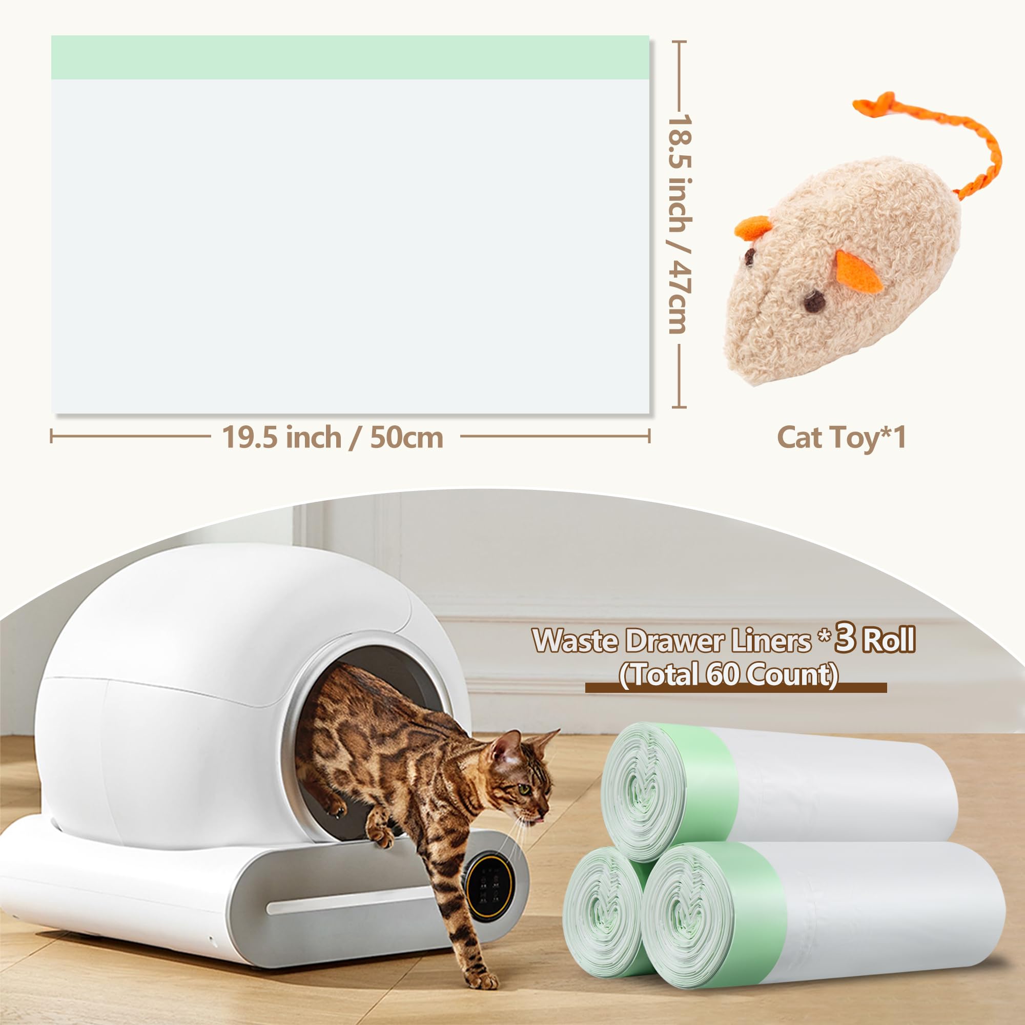 60 Count Self-Cleaning Litter Box Liners - Heavy Duty Drawstring Waste Bags (19