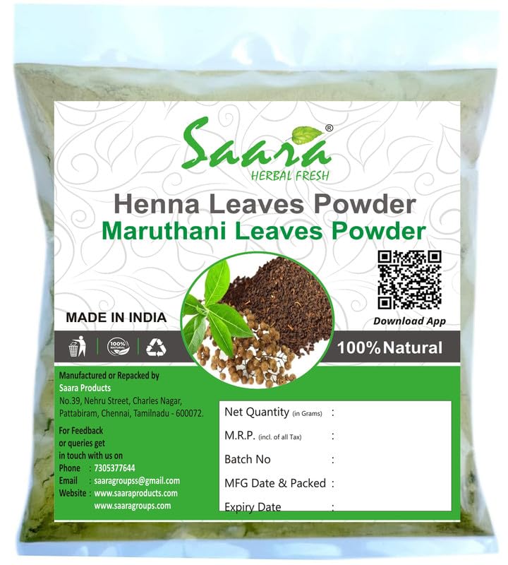 Saara HERBAL FRESH Henna Powder 100g - Natural Maruthani Leaf, Gorintaku Mehandi, Manjha, Aivanam Powder for Hair & Body Art (Pack of 1) | Perfect for Weddings, Festivals & DIY Beauty Treatments