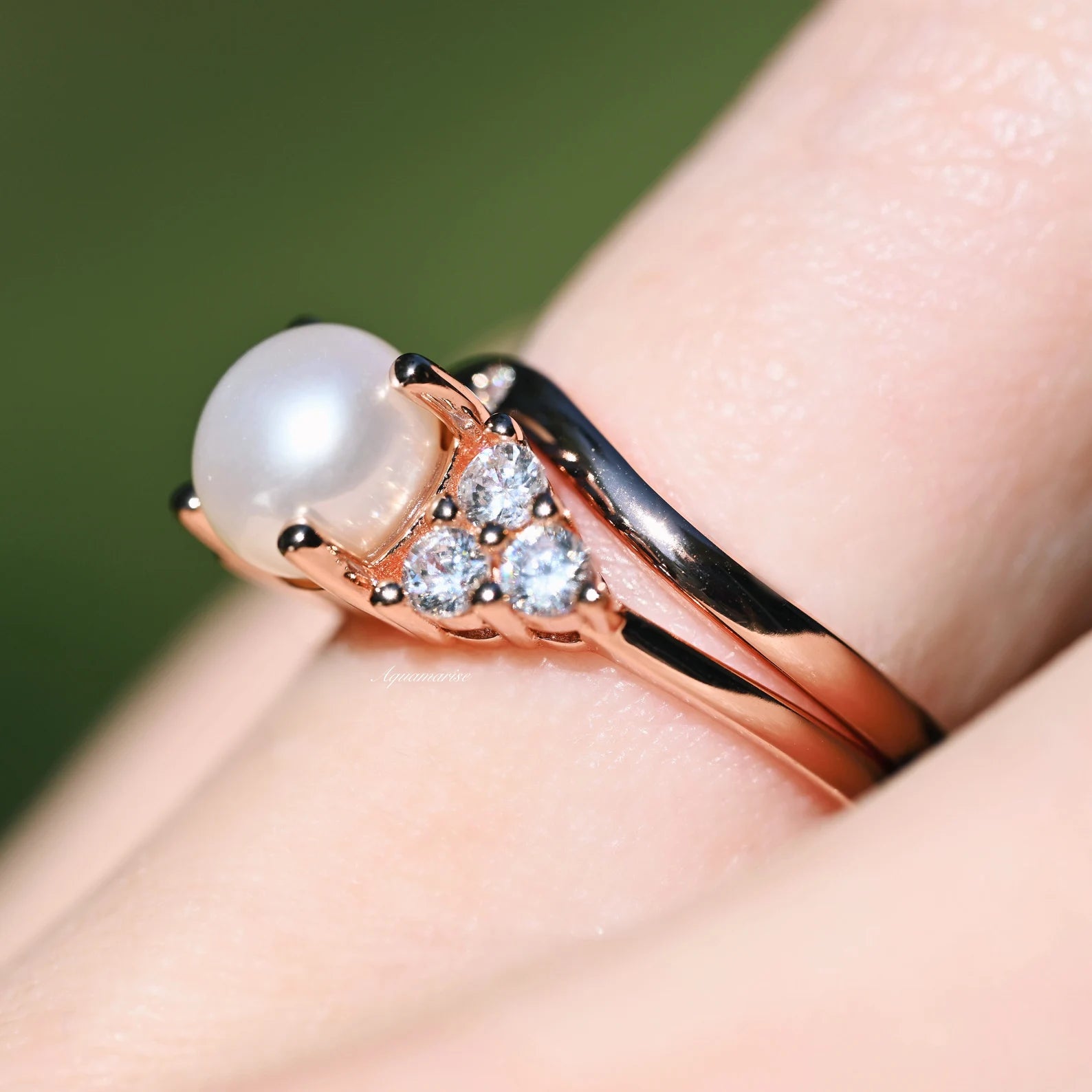 Natural Freshwater Pearl Ring Set - 14K Rose Gold Vermeil for Women | Elegant Jewelry Gift for Wedding, Anniversary & Special Occasions