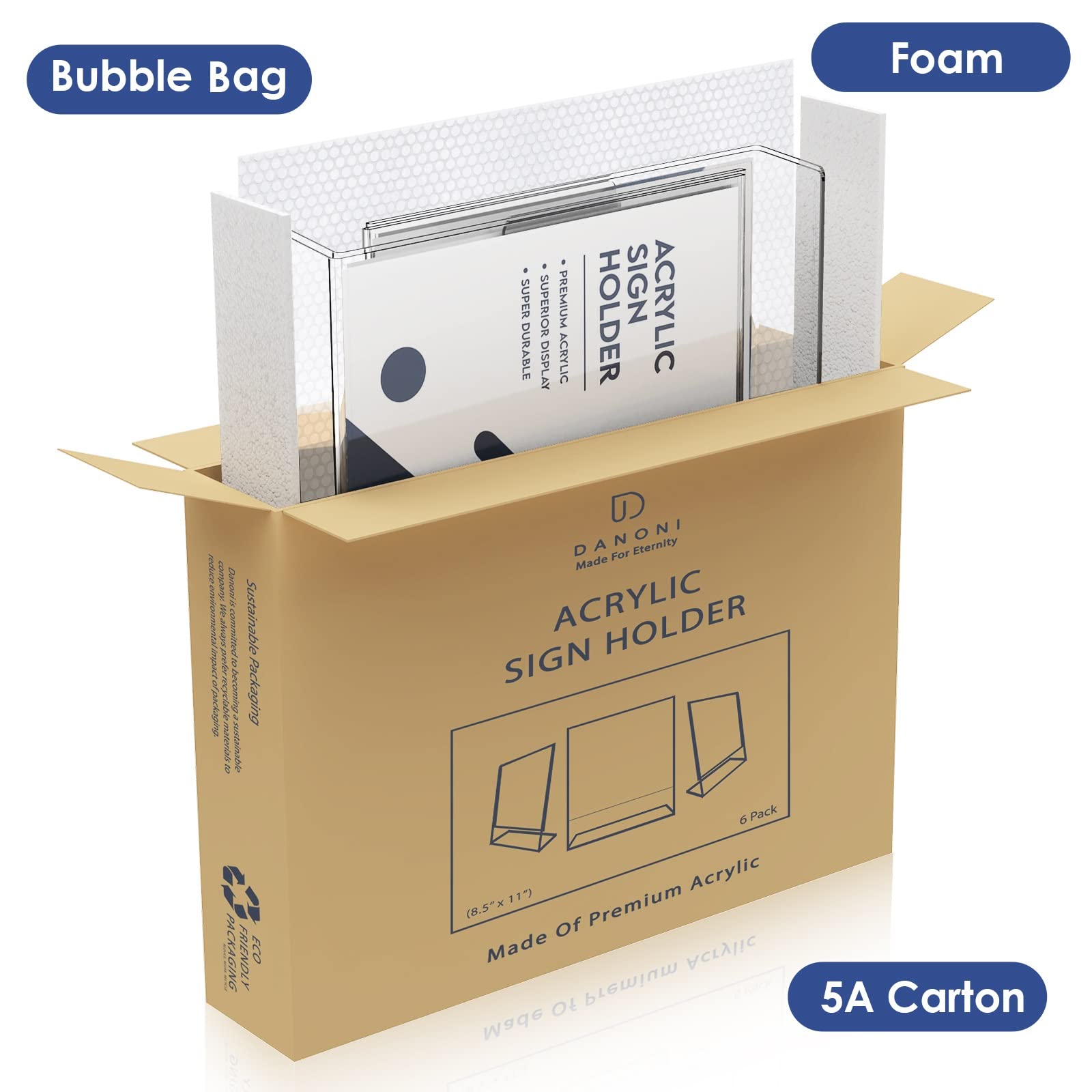 Acrylic Gold Sign Holders - 6 Pack 8.5x11 Inch Vertical Slant Back Flyer Document Brochure Display Stands for Office Desktop, Restaurant Menu, Retail Counter & Event Signage - Plastic Tabletop Paper Holders