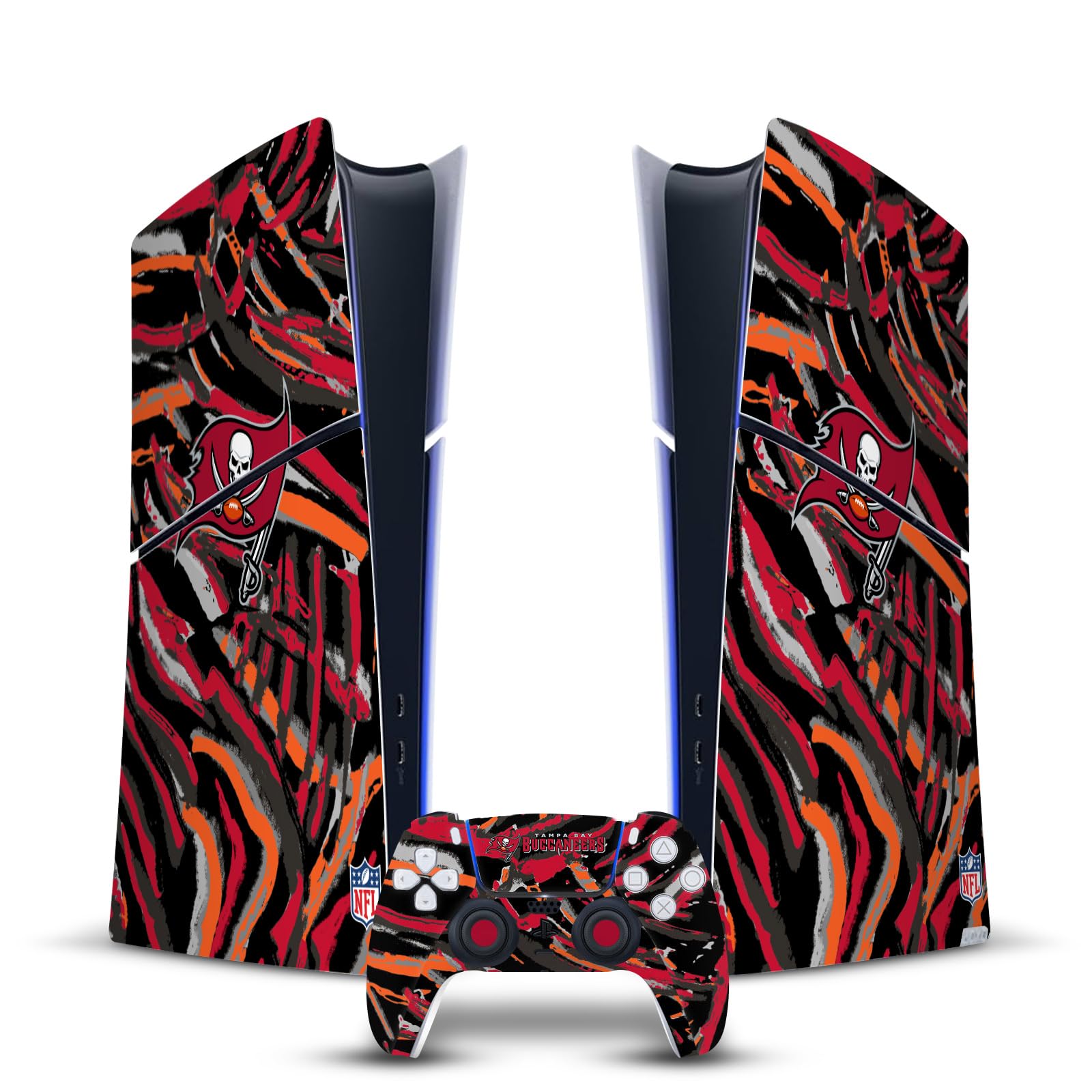 Official NFL Licensed Tampa Bay Buccaneers Abstract Brush Strokes Vinyl Skin Sticker - Compatible with Sony PS5 Slim Digital Edition Console & DualSense Controller - Perfect for Gaming Setups & Fan Decor