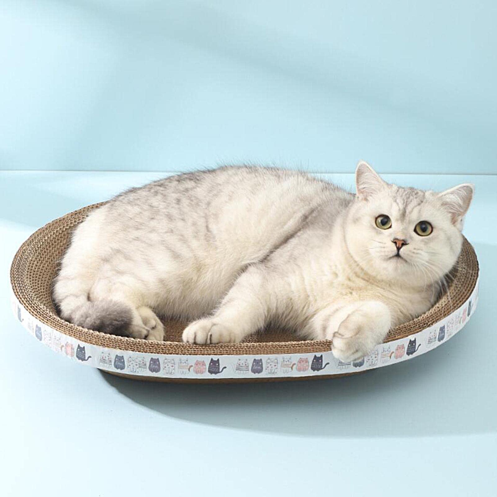Premium Cat Scratcher Bed - Durable Oval Corrugated Cardboard Scratching Lounge for Cats | Reversible Furniture Protector for Couch & Floor | Eco-Friendly Pet Scratching Pad for Play & Relaxation