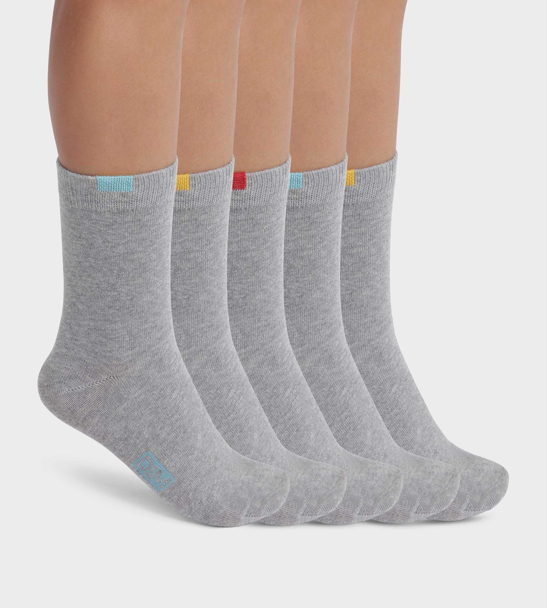 5 Pairs of Kids Cotton Socks - EcoDim Grey Marled Socks for Boys & Girls - Soft & Breathable for School, Sports & Everyday Wear