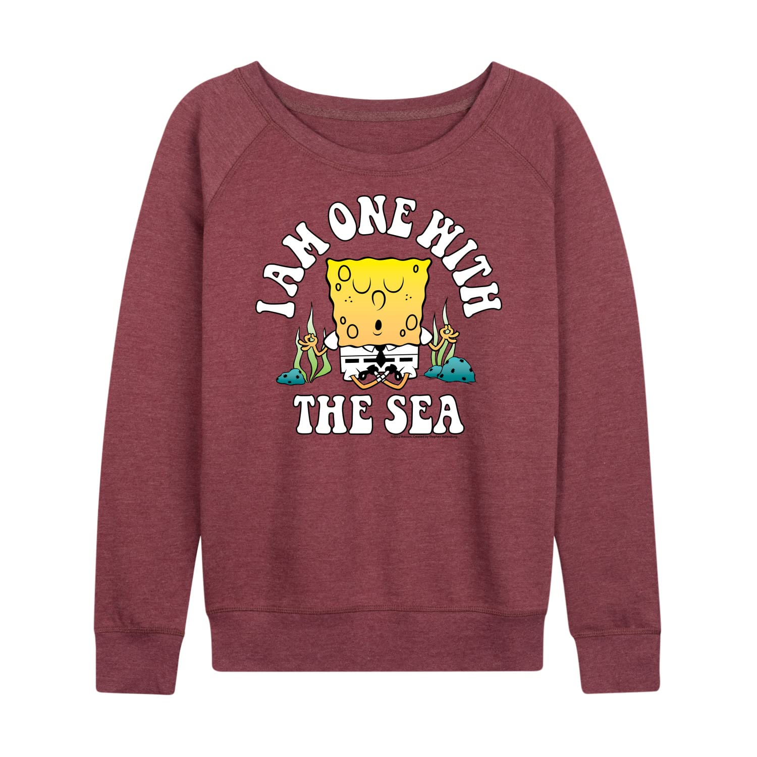 HYBRID APPAREL Women's SpongeBob SquarePants 'I'm One With The Sea' Lightweight French Terry Pullover Hoodie - Casual Wear, Lounge, Beach Outfit, Cartoon Fan Gift