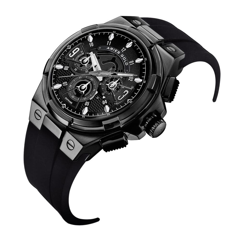 ARIES GOLD Analog Men's Watch with High-Tech Silicon Strap - Lightning Black (Model G 7016 BK BK) - Perfect for Casual, Business & Outdoor Activities