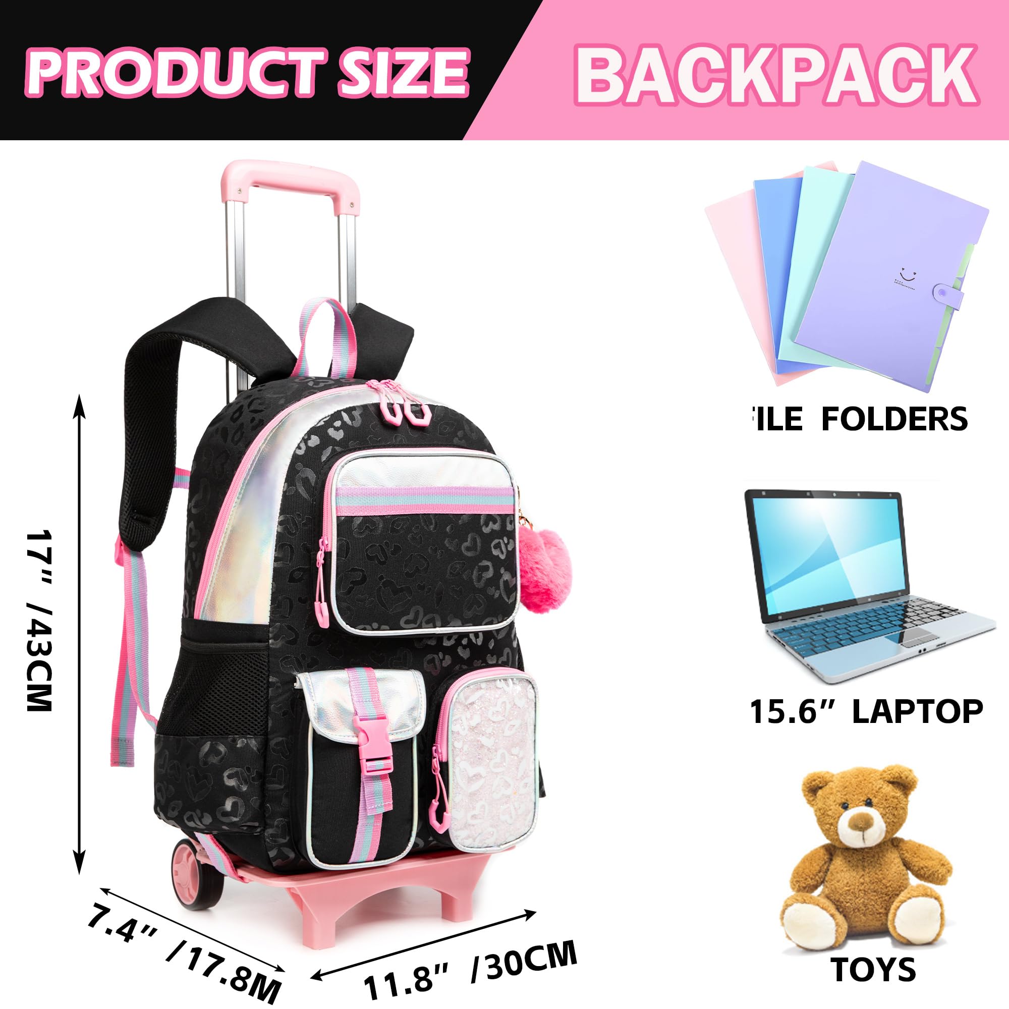**Meetbelify Rolling Backpack for Girls - Cute Wheeled School Backpack for Elementary Students | Lightweight Carry-On for Travel & Daily Use**