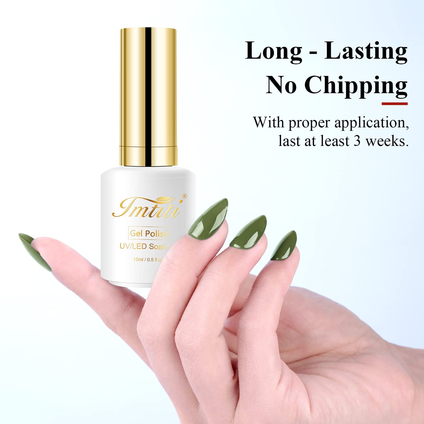 Imtiti Olive Green Gel Nail Polish - 0.5 Fl Oz Soak Off LED/UV Gel Polish for DIY Nail Art, Manicure & Salon Use | Long Lasting Nail Polish Kit for Women & Girls | Perfect for Home Nail Care, Parties & Special Occasions