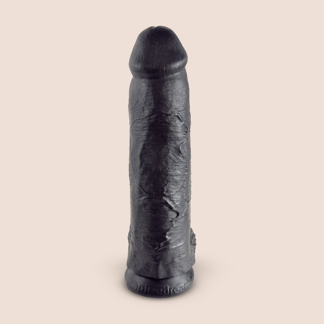 Ultra-Realistic 12 Inch Black Suction Cup Dildo with Balls - King C Adult Toy for Solo Play, Couples & BDSM Scenes