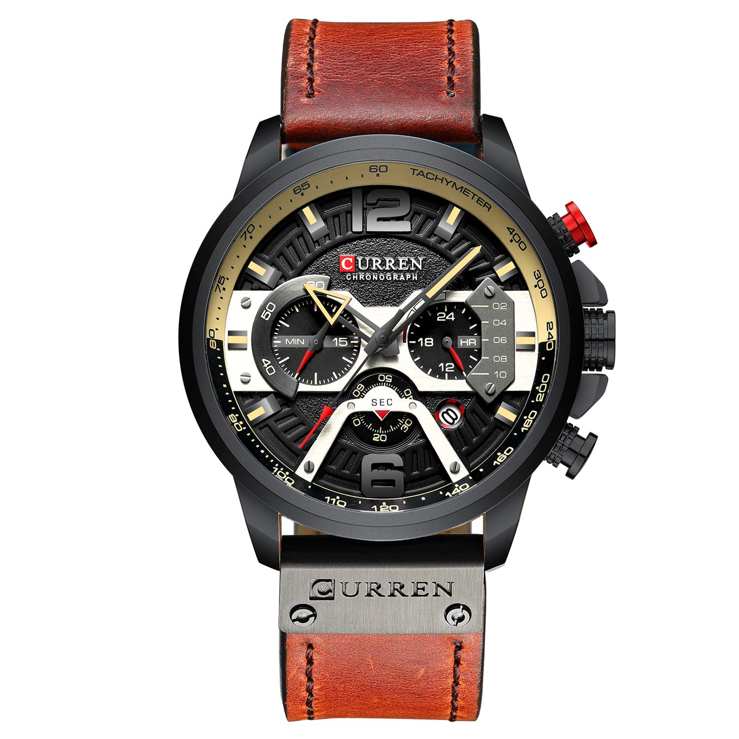 RORIOS Men's Chronograph Leather Strap Watch with Date - Analog Sports Wristwatch for Business, Casual & Outdoor Activities | Water Resistant Multifunction Dial Watch for Men