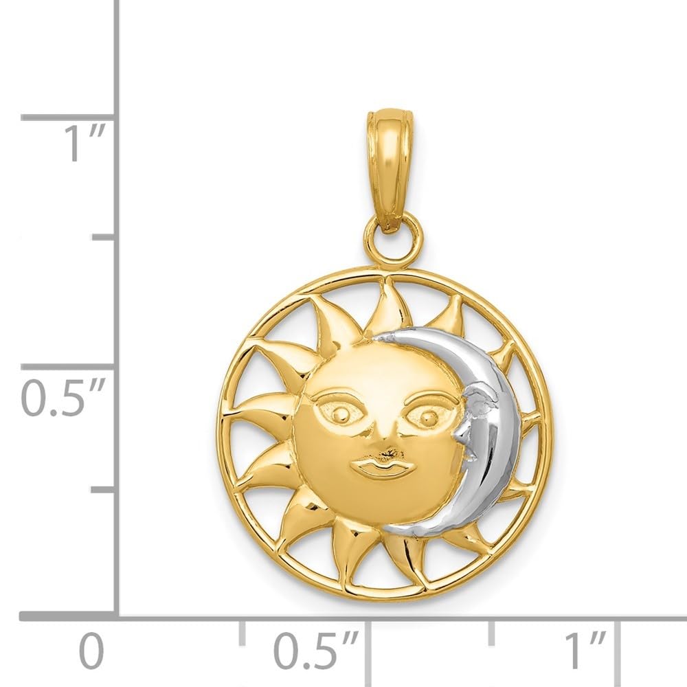 14K Yellow Gold & White Gold Rhodium Plated Sun and Moon Charm Pendant - Perfect for Necklaces, Bracelets & Jewelry Gifts