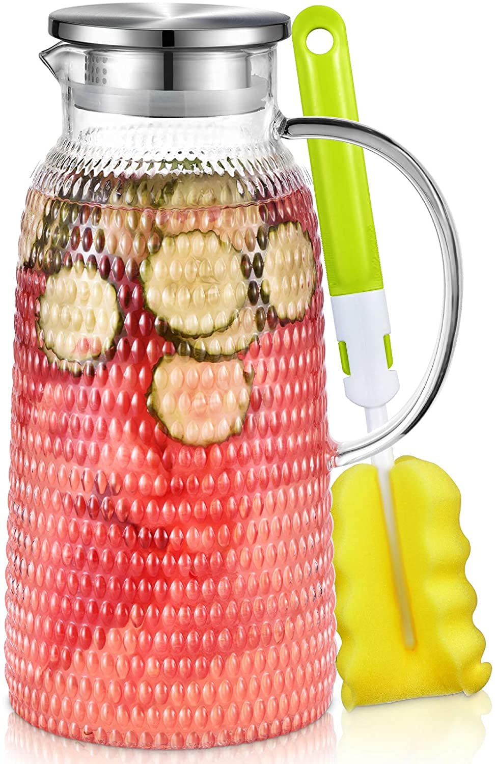Aofmee 80oz Glass Pitcher with Lid - Heat Resistant Carafe for Iced Tea, Lemonade, Juice & Milk - Perfect for Sun Tea, Cold & Hot Beverages - Easy Clean Pitcher for Kitchen, Dining & Outdoor Entertaining