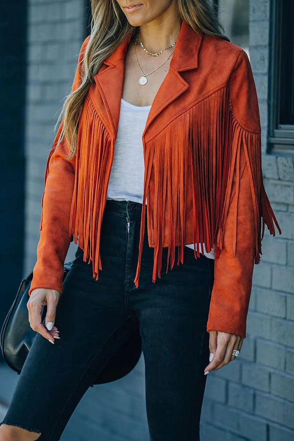 Stylish All Night Cropped Fringe Faux Suede Jacket for Women - Trendy Biker Style Outerwear for Night Out, Party & Casual Wear