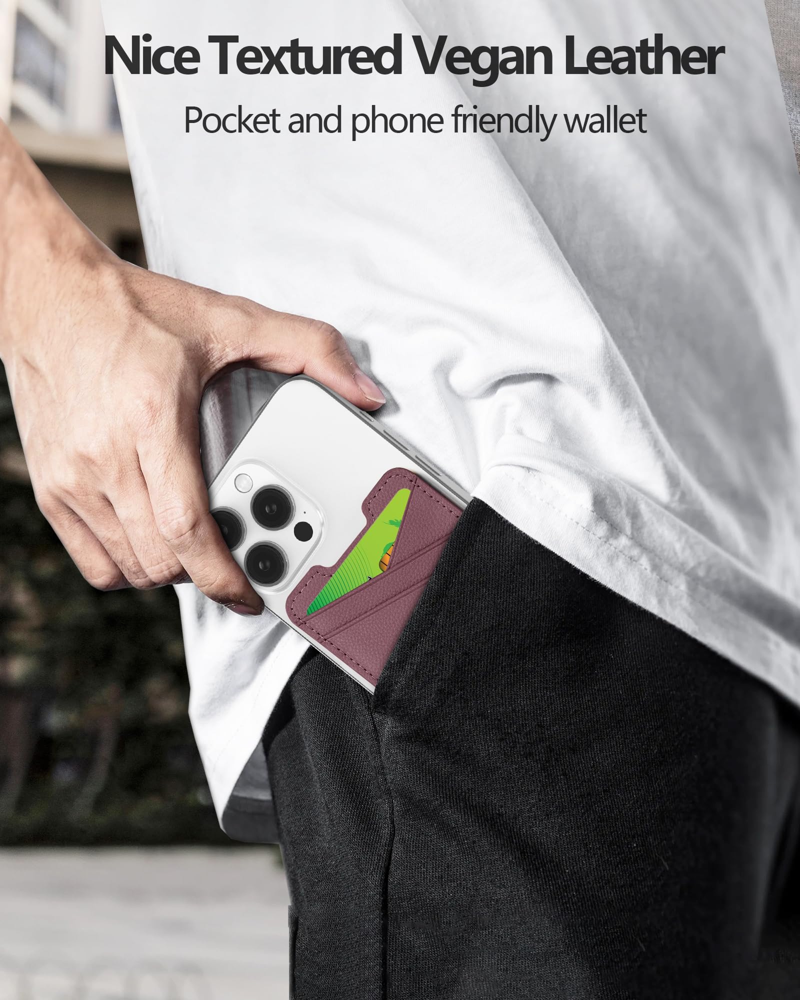 Miroddi 2-Pack Leather Phone Wallet Card Holder - Adhesive Stick-On Credit Card Pocket for iPhone & Android Phone Cases | Slim & Secure for Everyday Use, Travel, and Business