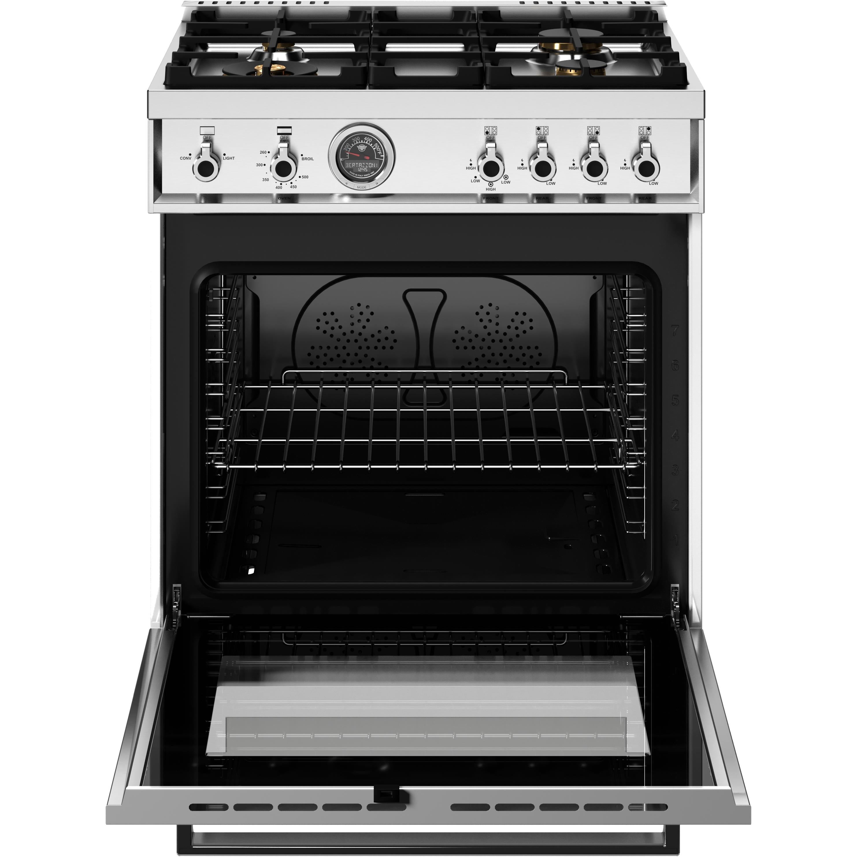 Bertazzoni PRO304BFGMBIT 30-Inch Freestanding Gas Range - Professional Style, 4 Burners, Blue Glass - Perfect for Home Kitchens & Gourmet Cooking