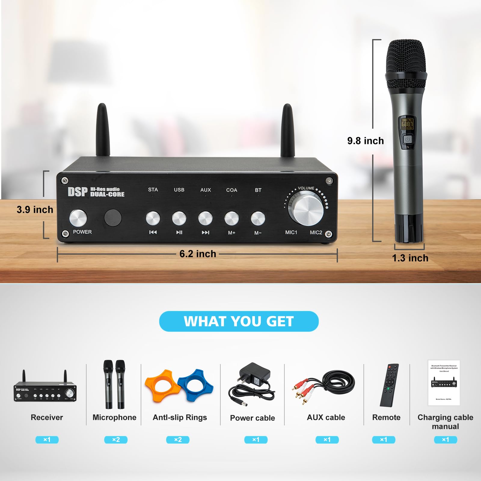 Professional UHF Wireless Microphone System - 2 Handheld Cordless Mics with 200ft Range, Bluetooth Connectivity for Karaoke, DJ, Home KTV, Meetings, Church, Parties & Weddings | Perfect for Live Performances, Events & Entertainment