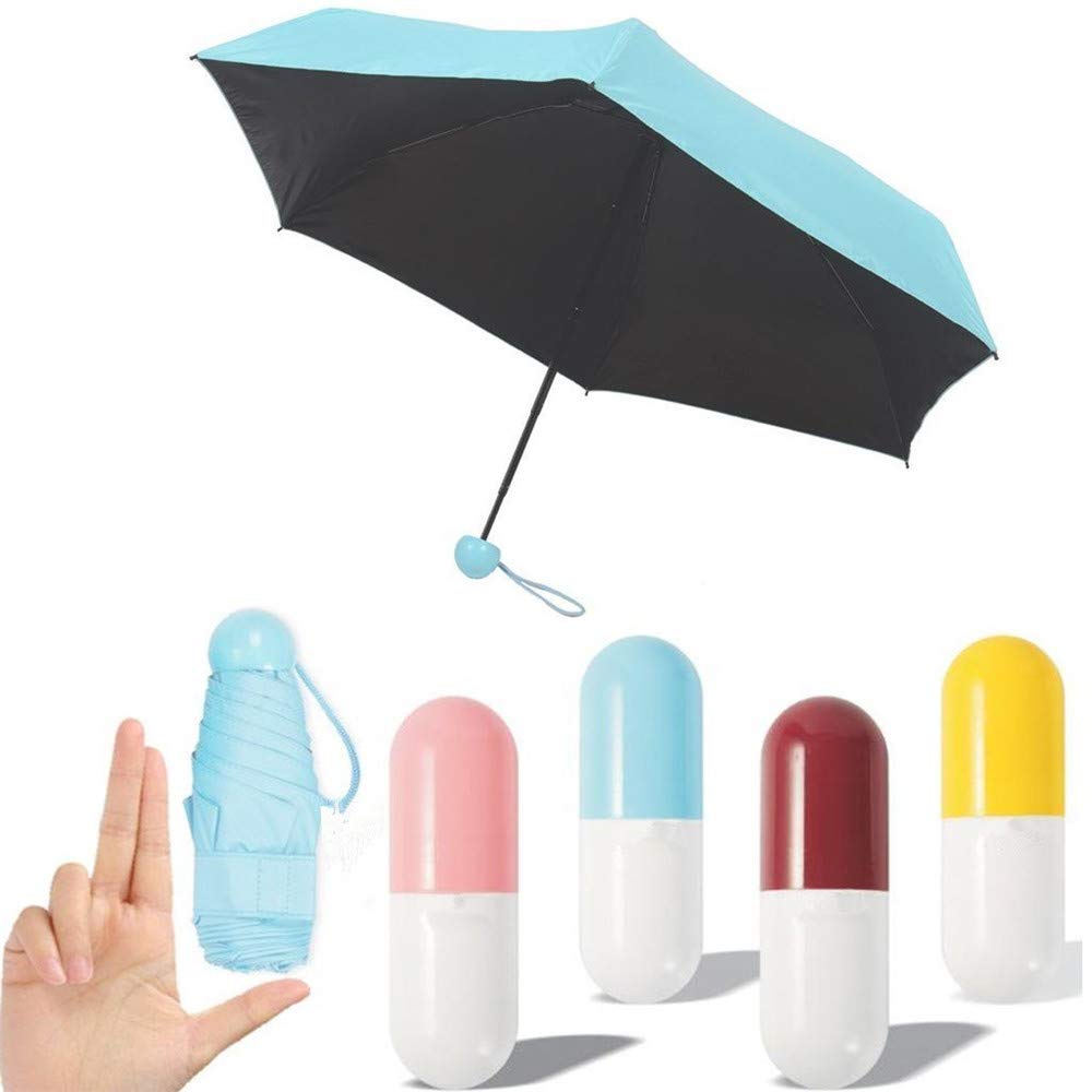 Foldable Windproof Compact Travel Umbrella for Men & Women - Mini Cream Solid Color UV Protection (95% UV Resistance) - Perfect for Commuting, Outdoor Activities & Travel (Blue)