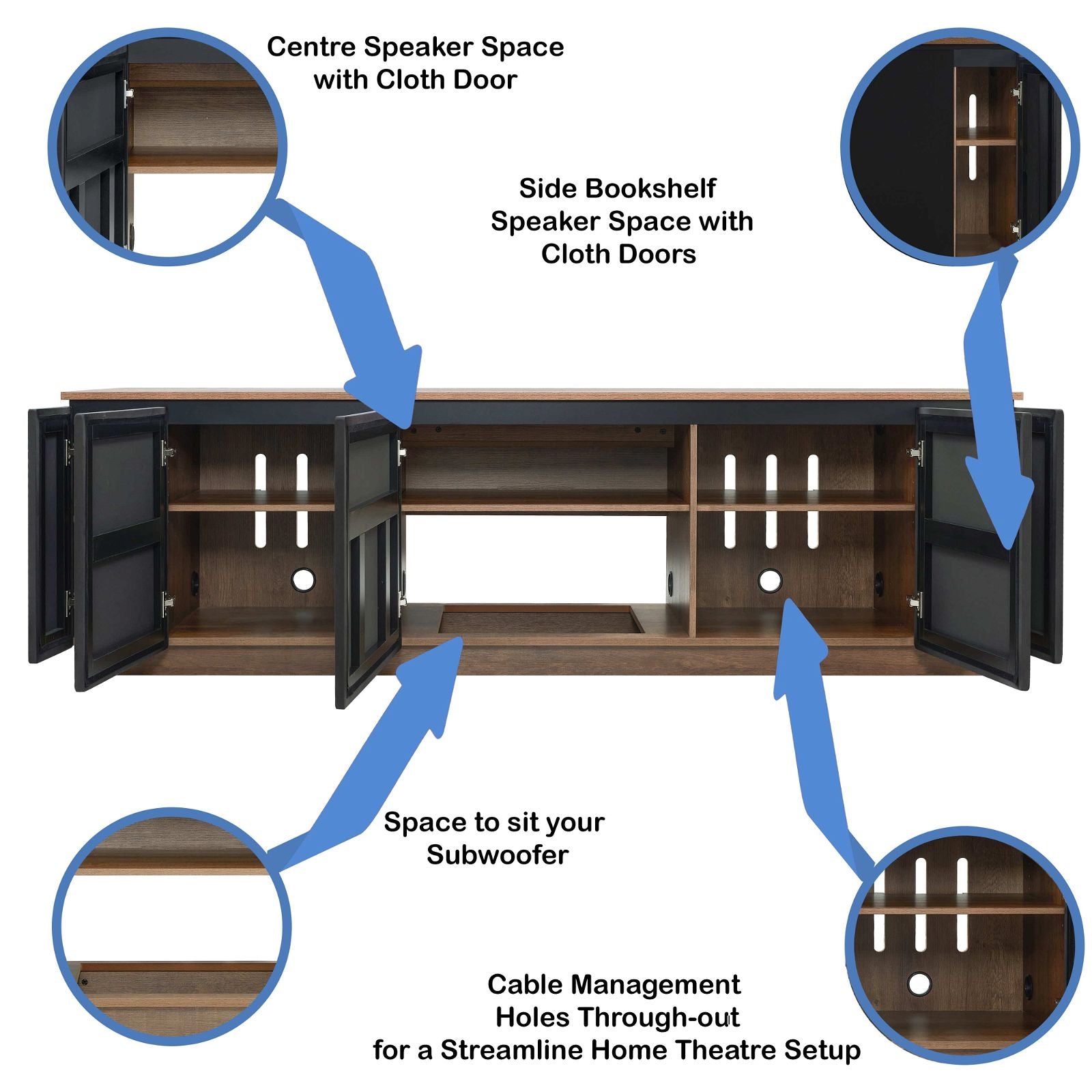 Tauris Hollywood 2250DO TV Stand Entertainment Center - Modern Media Console for Living Room, Home Theater & Gaming Setup
