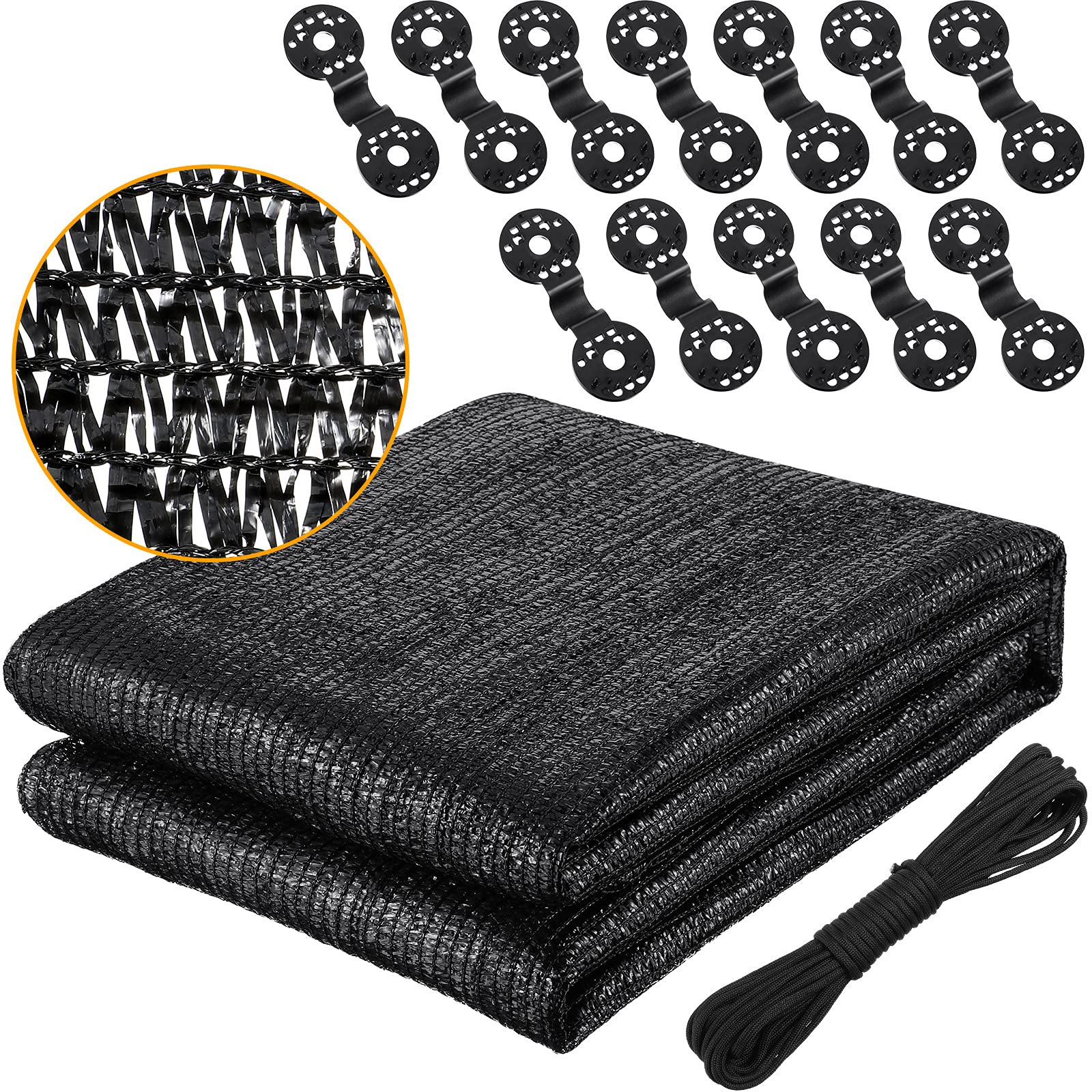 75% Black Shade Cloth with 12 Plastic Clips & 33ft Rope - UV Resistant Garden Mesh Cover for Plants, Flowers & Greenhouse (6.5x10ft) - Perfect for Sun Protection, Patio Shading & Outdoor Gardening