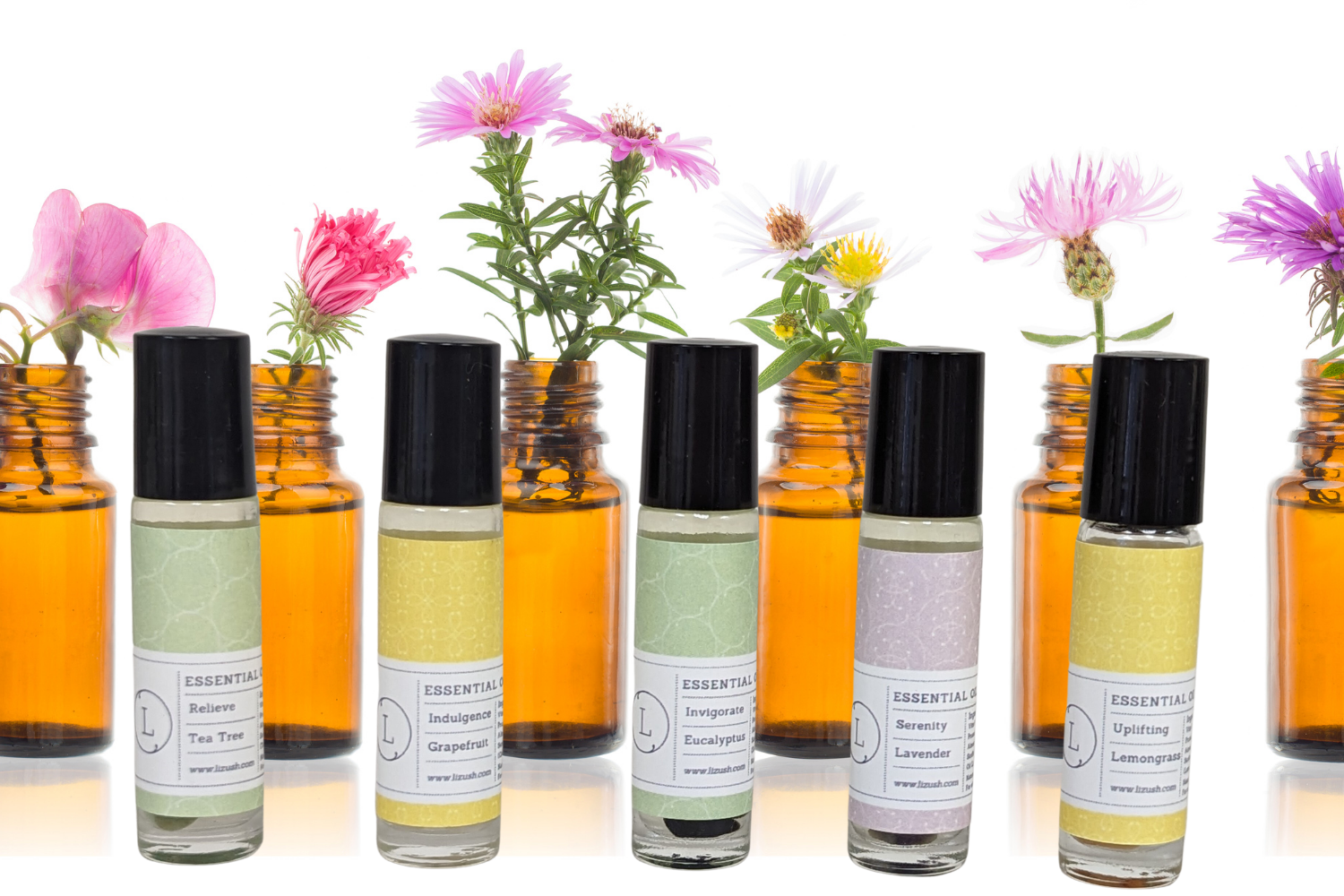 5-Piece Essential Oils Roll On Set with Healing Crystals | Aromatherapy for Stress Relief, Sleep & Meditation | Perfect for Home, Office & Travel Use