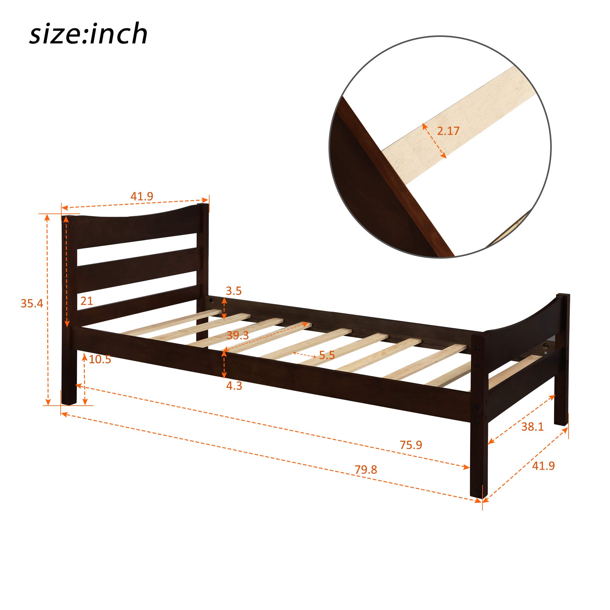 **Merax Solid Wood Twin Bed Frame with Headboard - No Box Spring Needed, Easy Assembly Platform Bed for Kids & Teens - Perfect for Bedrooms, Dorms & Guest Rooms**