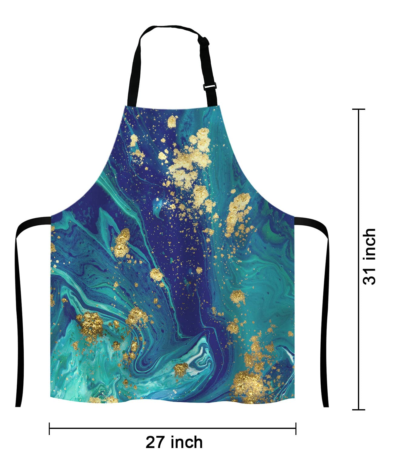 Blue Gold Marbled Bib Apron with Adjustable Neck Strap - Unisex Kitchen Apron for Cooking, Baking, BBQ & Grilling - Perfect for Chefs, Waiters, Bakers & Home Cooks - Ideal for Restaurants, Cafes & Outdoor Barbecues