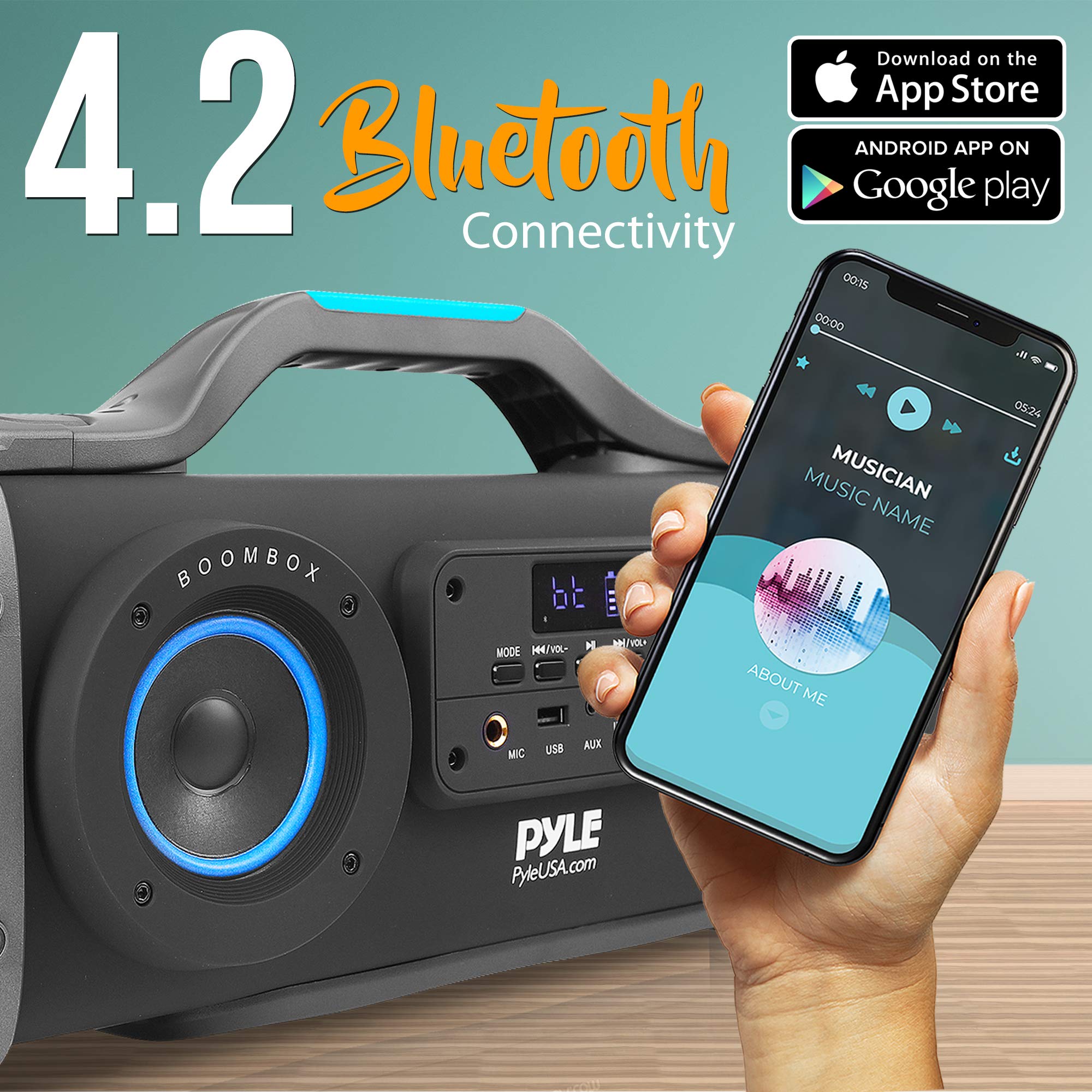Pyle Wireless Portable Bluetooth Boombox Speaker - 800W Rechargeable Loud Stereo System with AUX, USB, 1/4